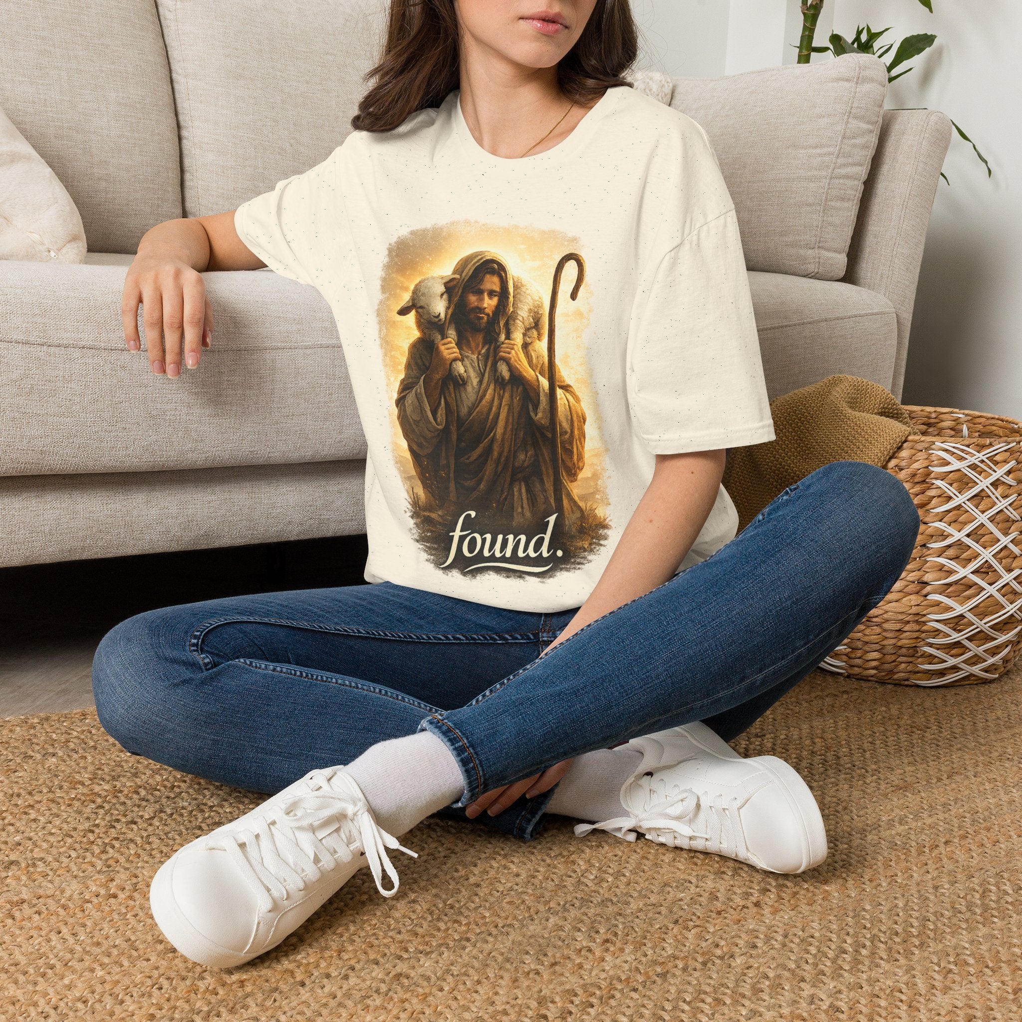 Jesus the Good Shepherd T-Shirt — 'Found.' Christian Faith Tee