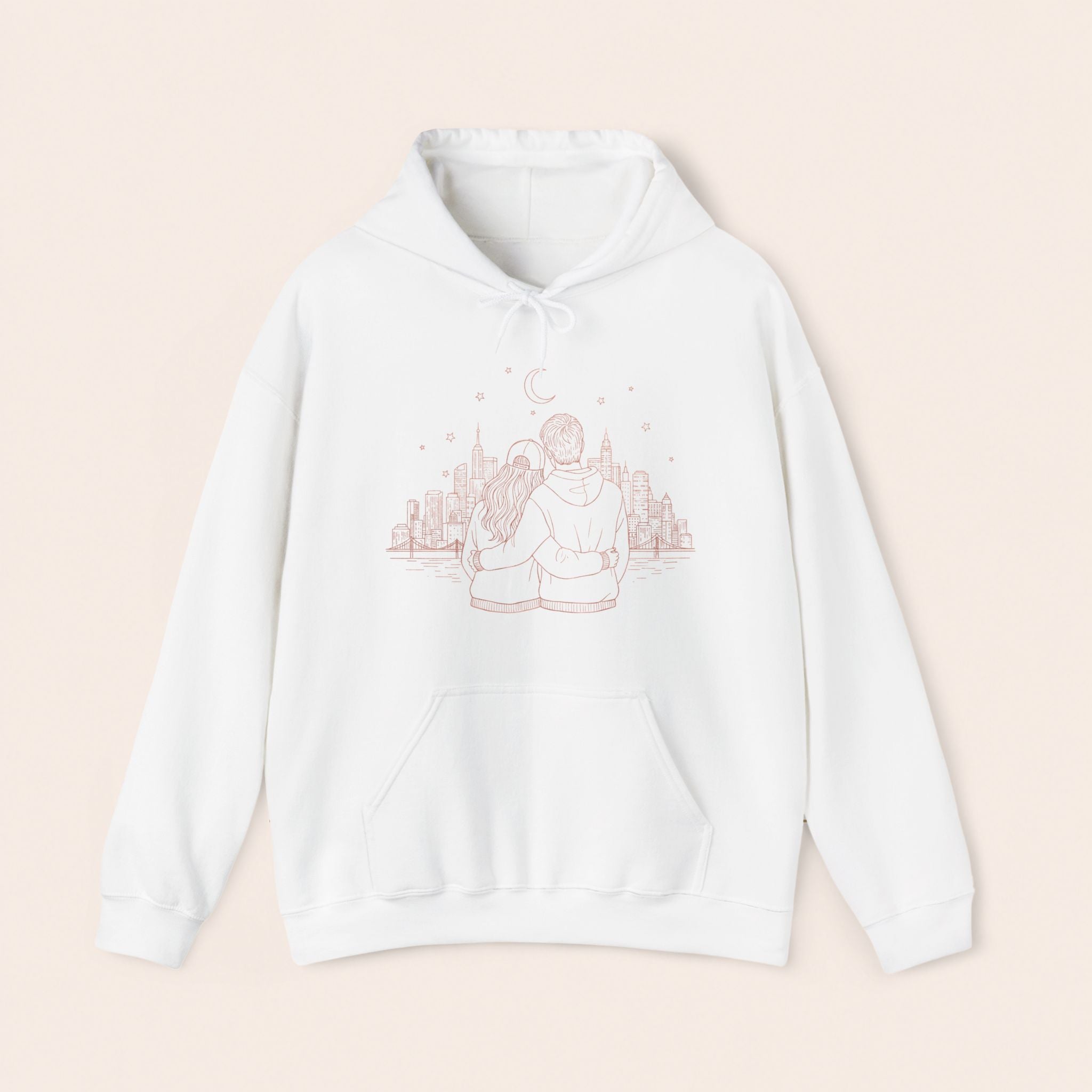 Calm City Meditation Hoodie — Zen Seated Figure Skyline Design