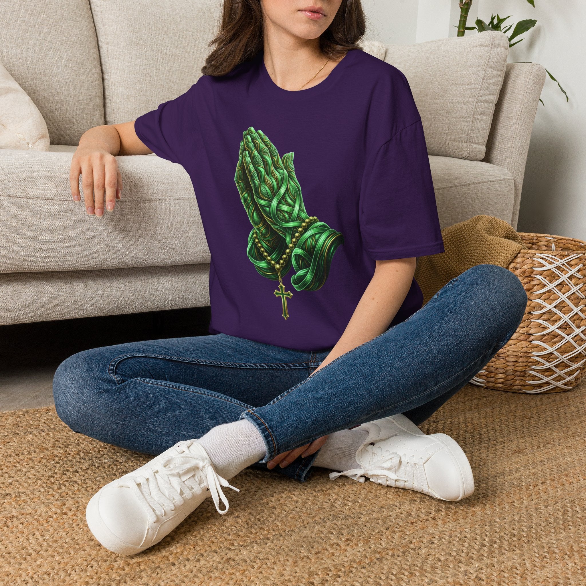 Praying Hands T‑Shirt — Green Vines Prayer Hands Graphic Tee