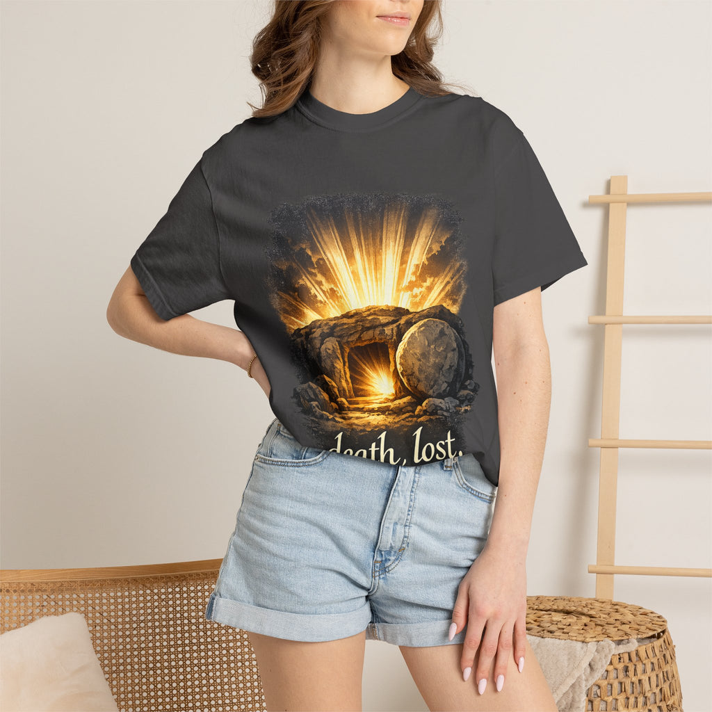 T-Shirt — Sunrise Tomb Graphic ‘death, lost.’ Memorial Tee