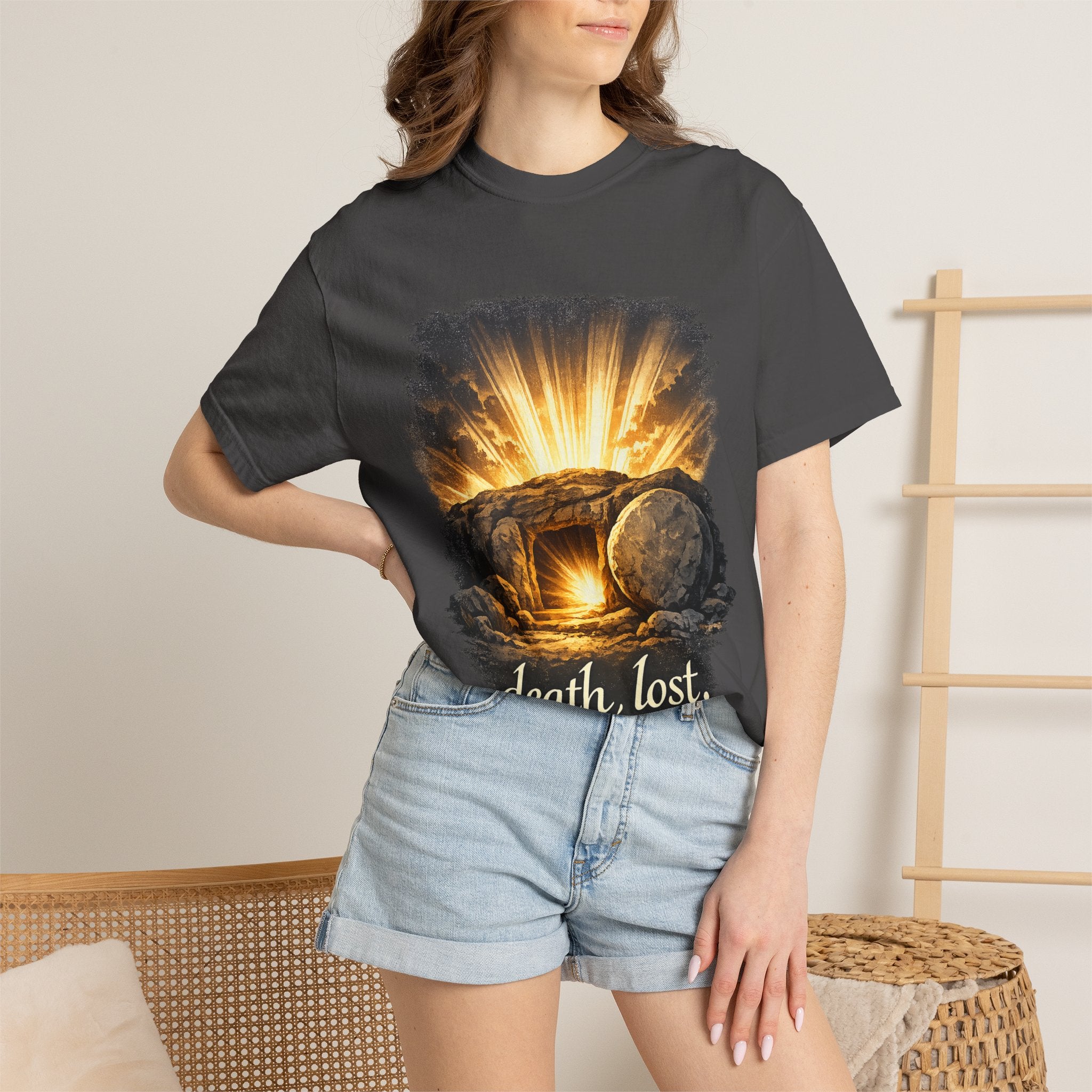 T-Shirt — Sunrise Tomb Graphic ‘death, lost.’ Memorial Tee