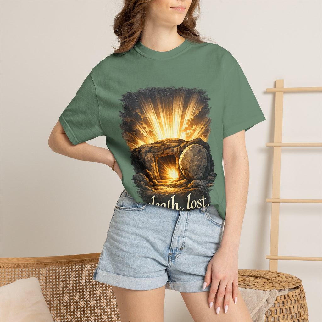 T-Shirt — Sunrise Tomb Graphic ‘death, lost.’ Memorial Tee
