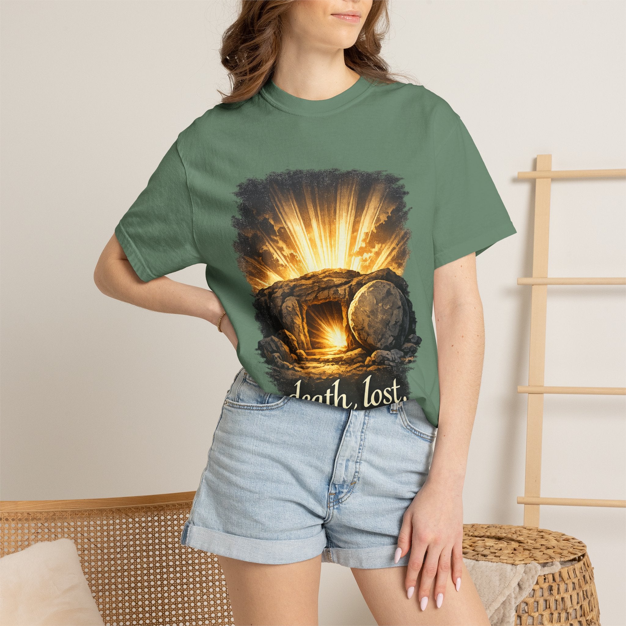 T-Shirt — Sunrise Tomb Graphic ‘death, lost.’ Memorial Tee