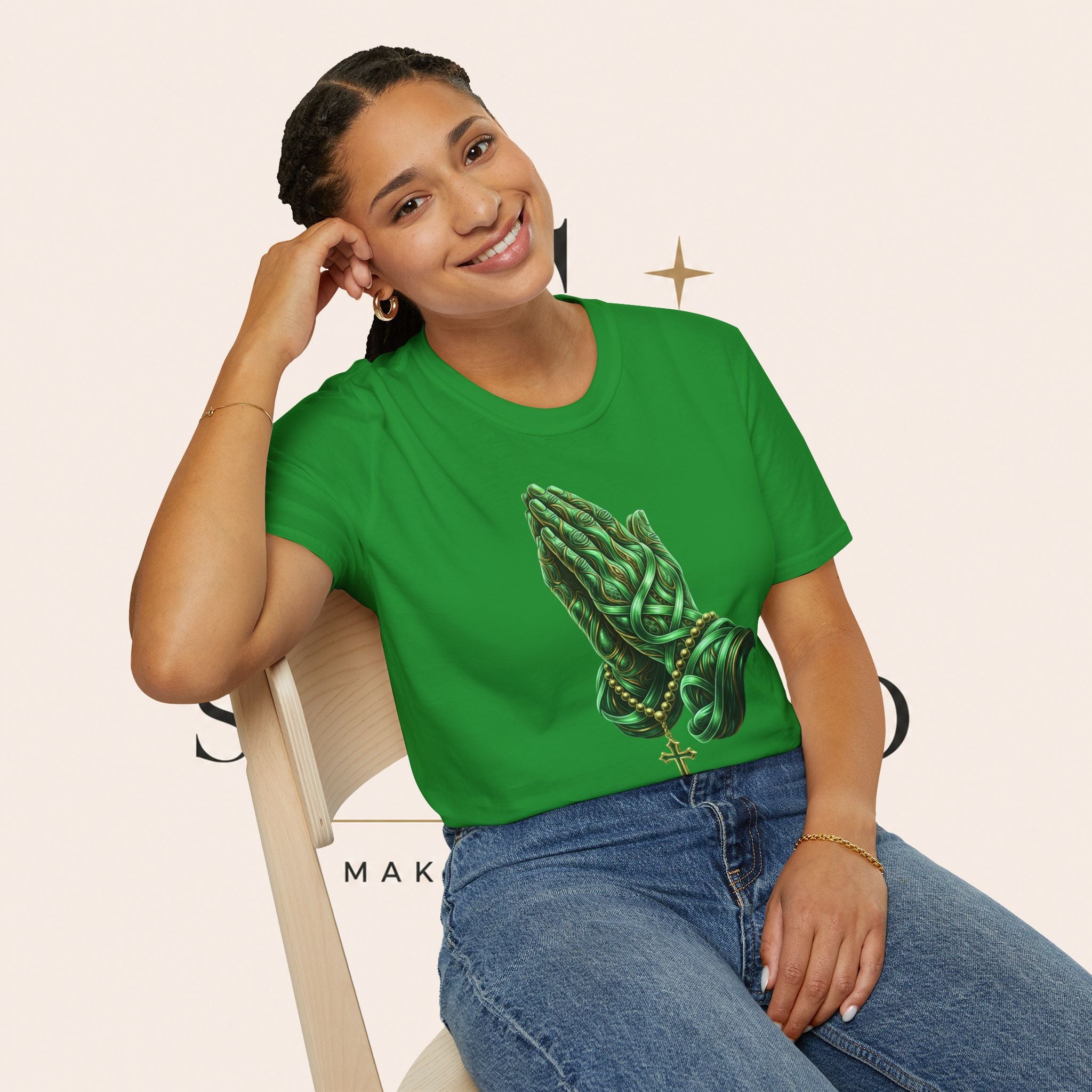 Praying Hands T‑Shirt — Green Vines Prayer Hands Graphic Tee