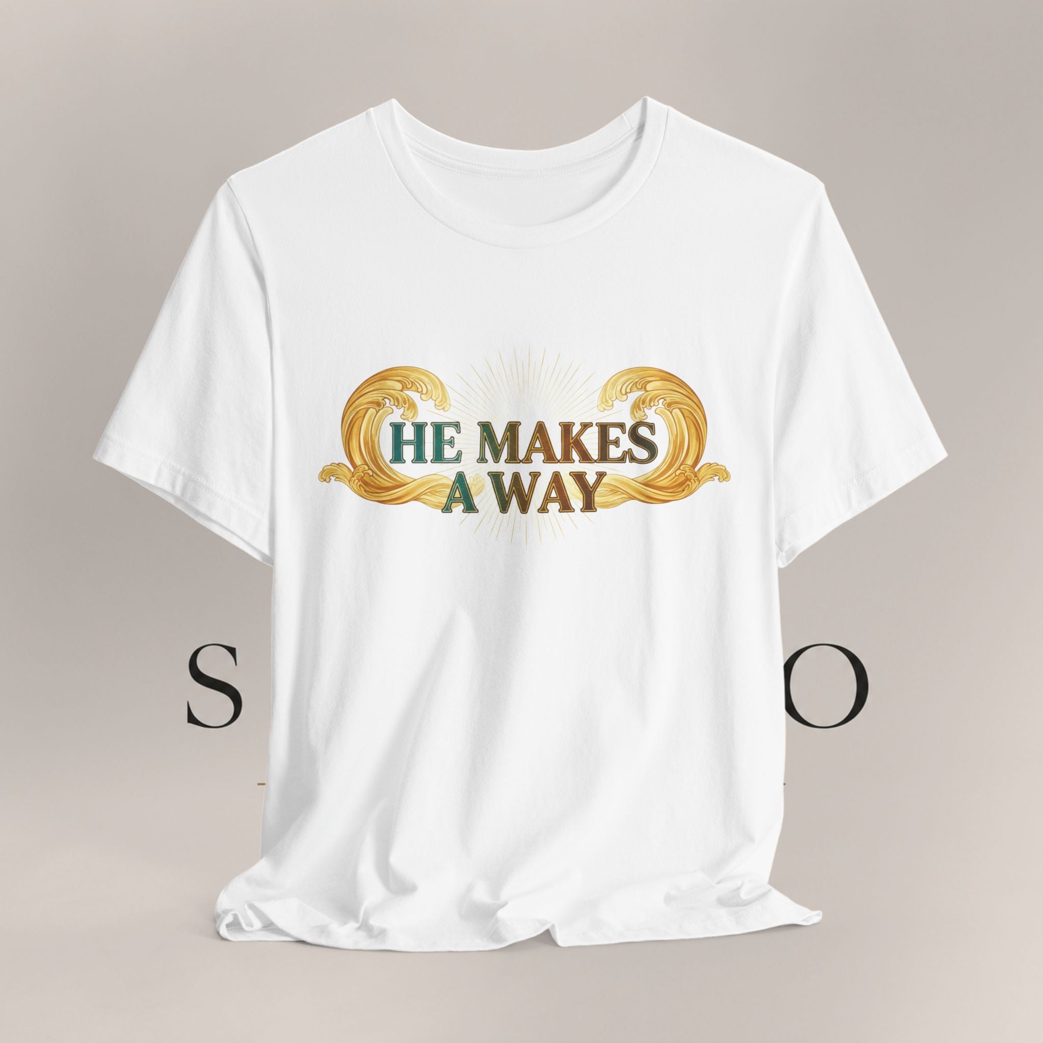 He Makes A Way T-Shirt — Faith Christian Tee with Parting Seas Back Graphic