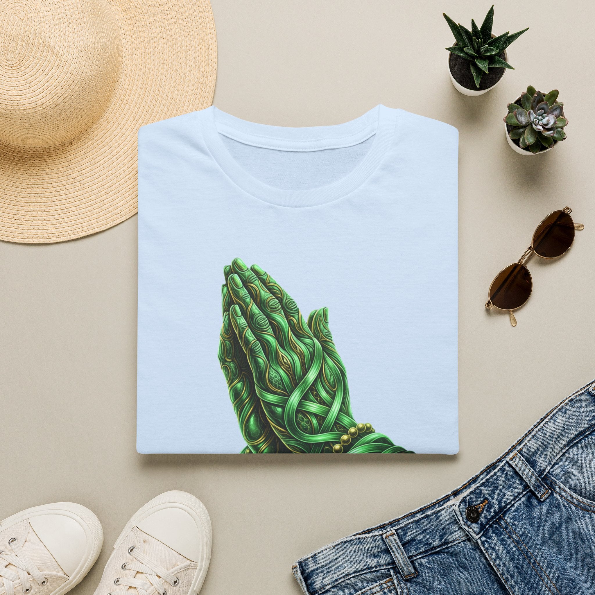 Praying Hands T‑Shirt — Green Vines Prayer Hands Graphic Tee