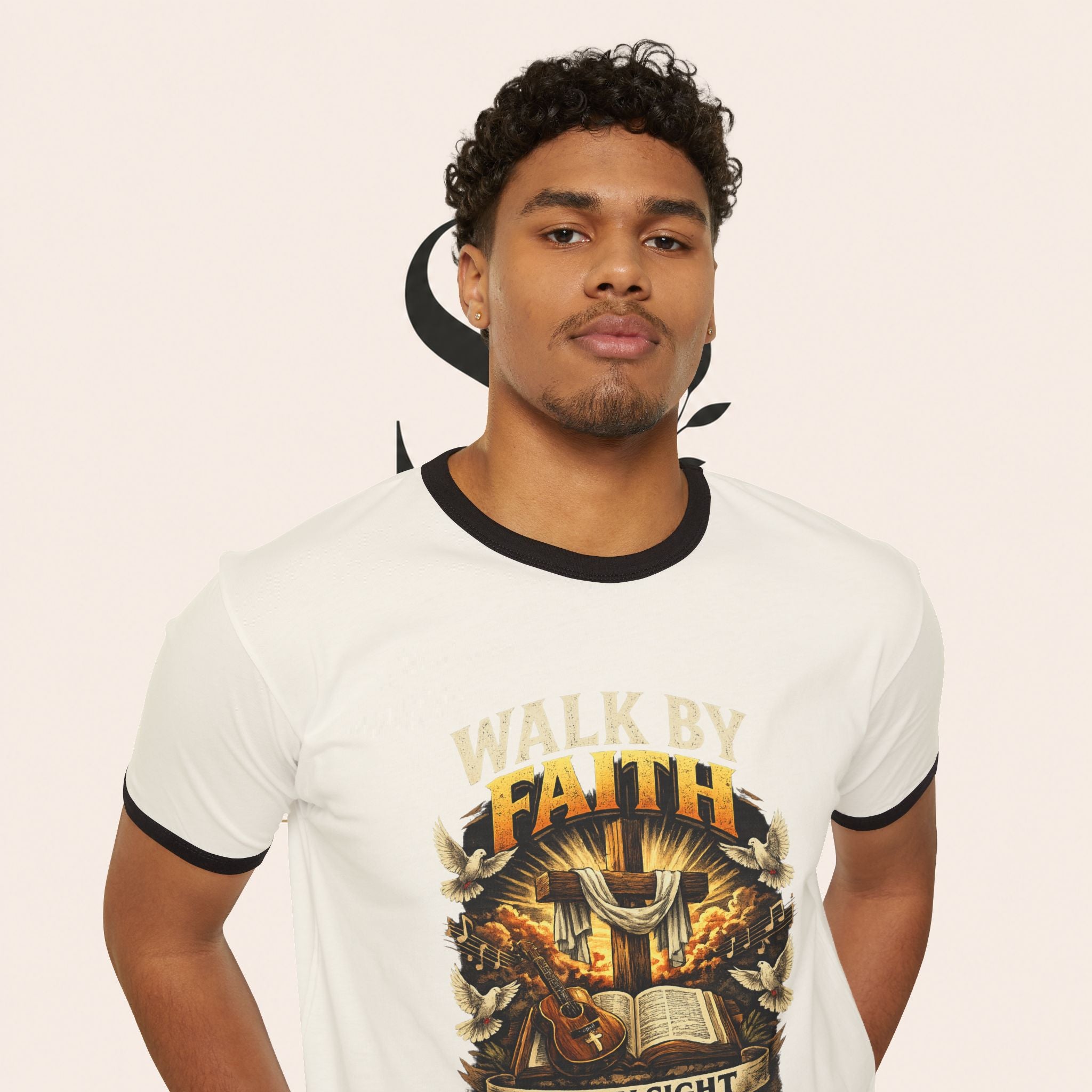 Walk by Faith Ringer T‑Shirt — 'Not By Sight Jesus Is King' Christian Tee