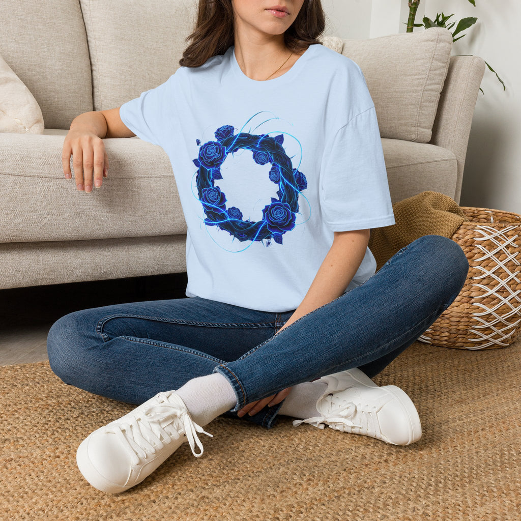 Blue Rose Wreath T-Shirt — Ethereal Floral Graphic Tee