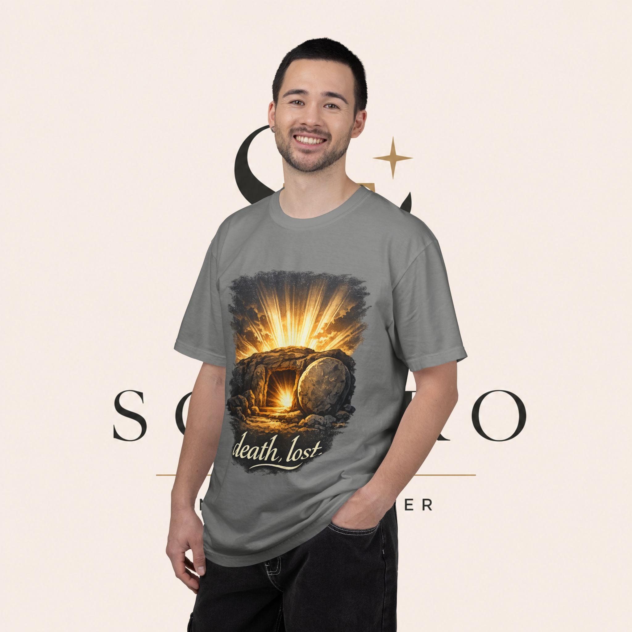 T-Shirt — Sunrise Tomb Graphic ‘death, lost.’ Memorial Tee