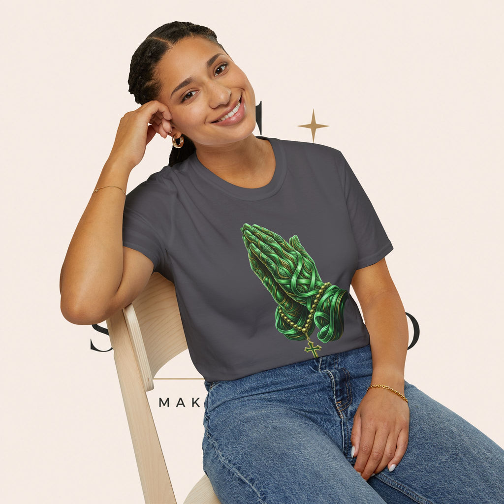 Praying Hands T‑Shirt — Green Vines Prayer Hands Graphic Tee