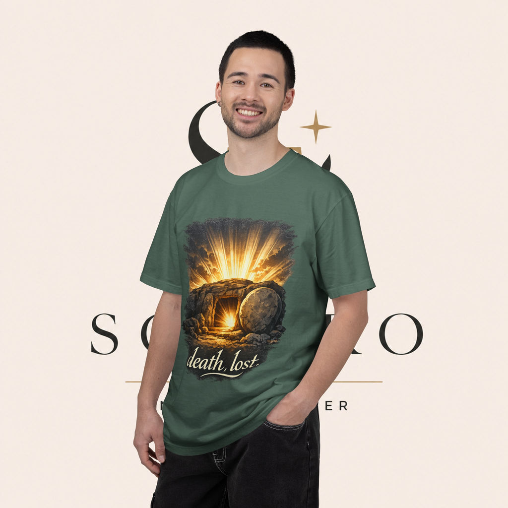 T-Shirt — Sunrise Tomb Graphic ‘death, lost.’ Memorial Tee