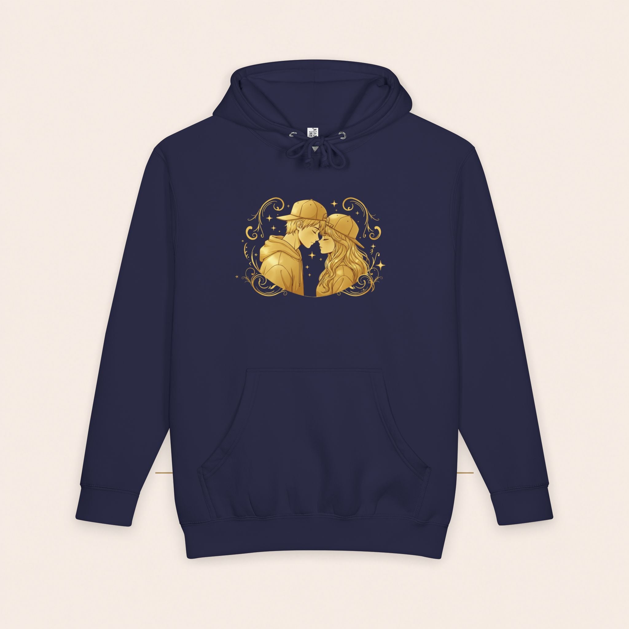Romantic Golden Kiss Hoodie — Couples Illustration Pullover