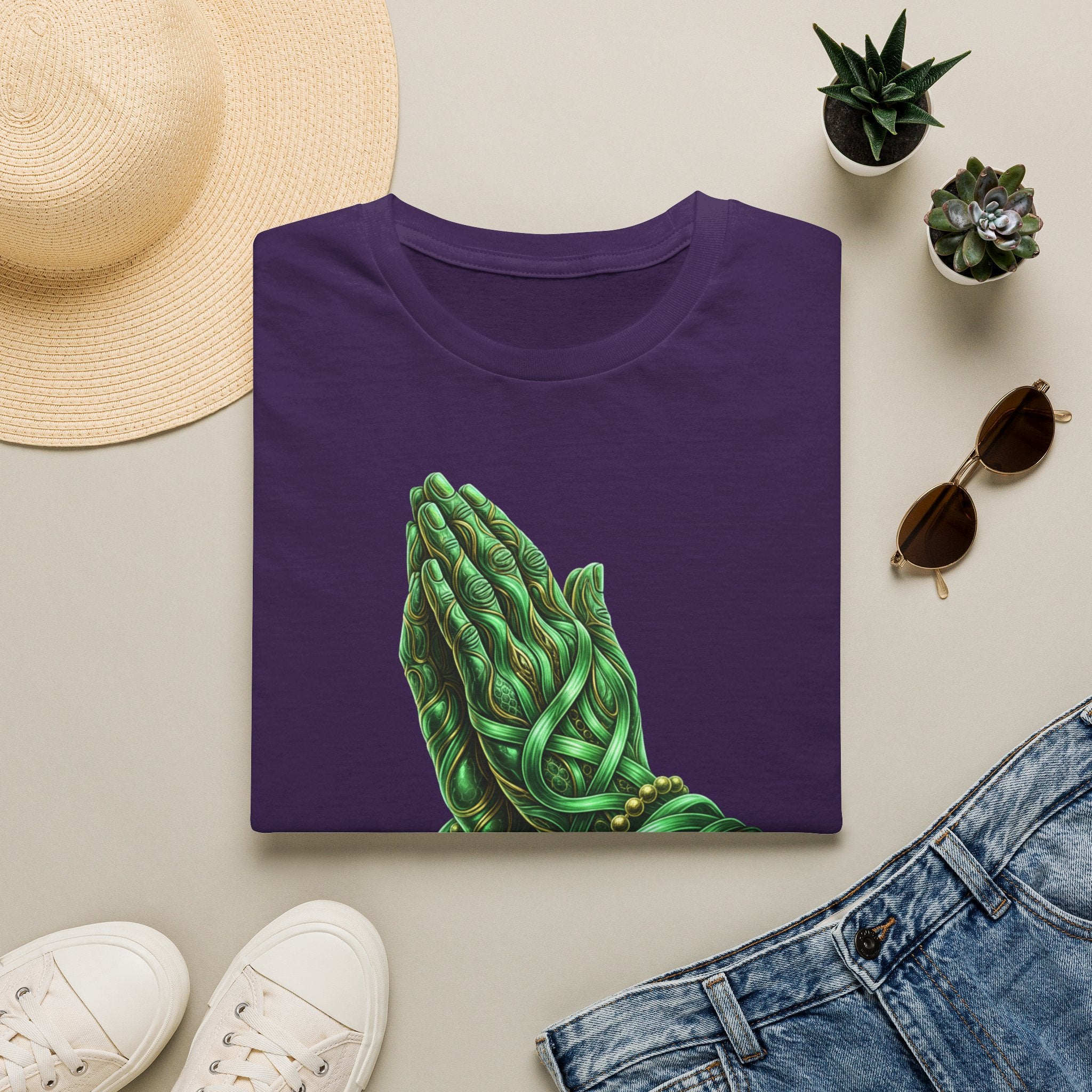 Praying Hands T‑Shirt — Green Vines Prayer Hands Graphic Tee