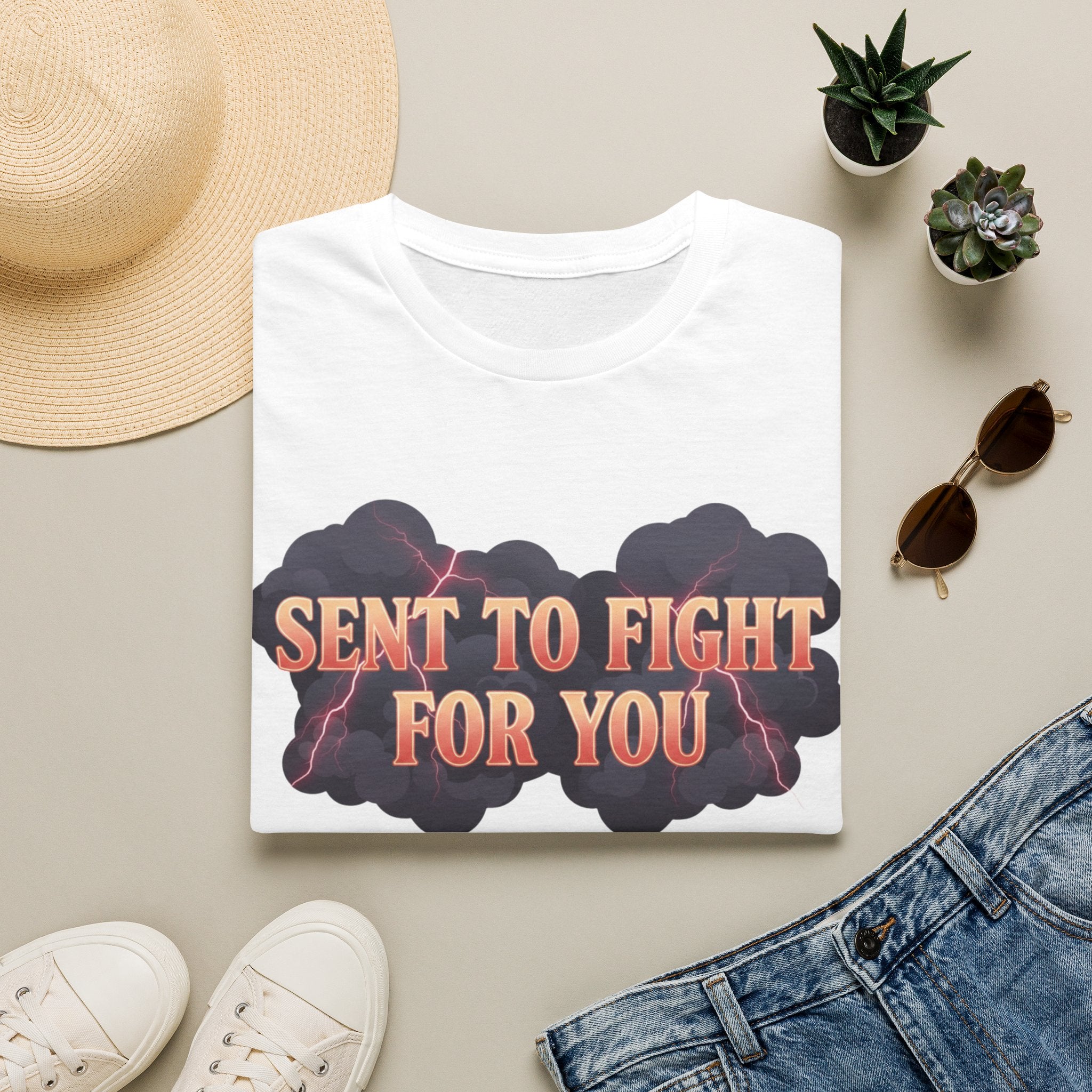 Sent to Fight for You T-Shirt — Bold Cloud Graphic Faith Tee