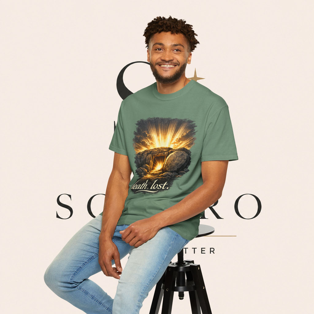 T-Shirt — Sunrise Tomb Graphic ‘death, lost.’ Memorial Tee
