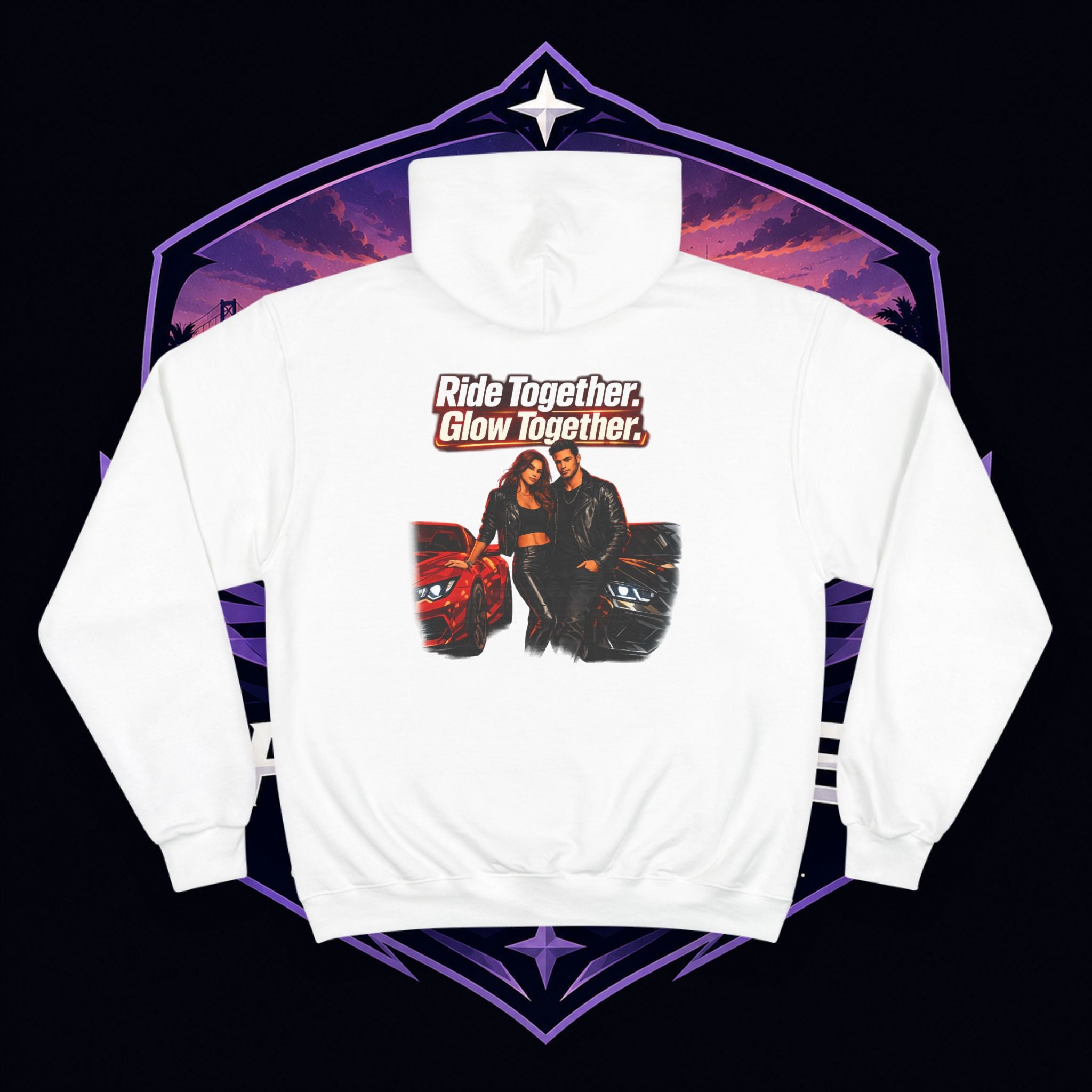 PG Hoodie — "Ride Together, Glow Together" Couple Car Graphic Hoodie