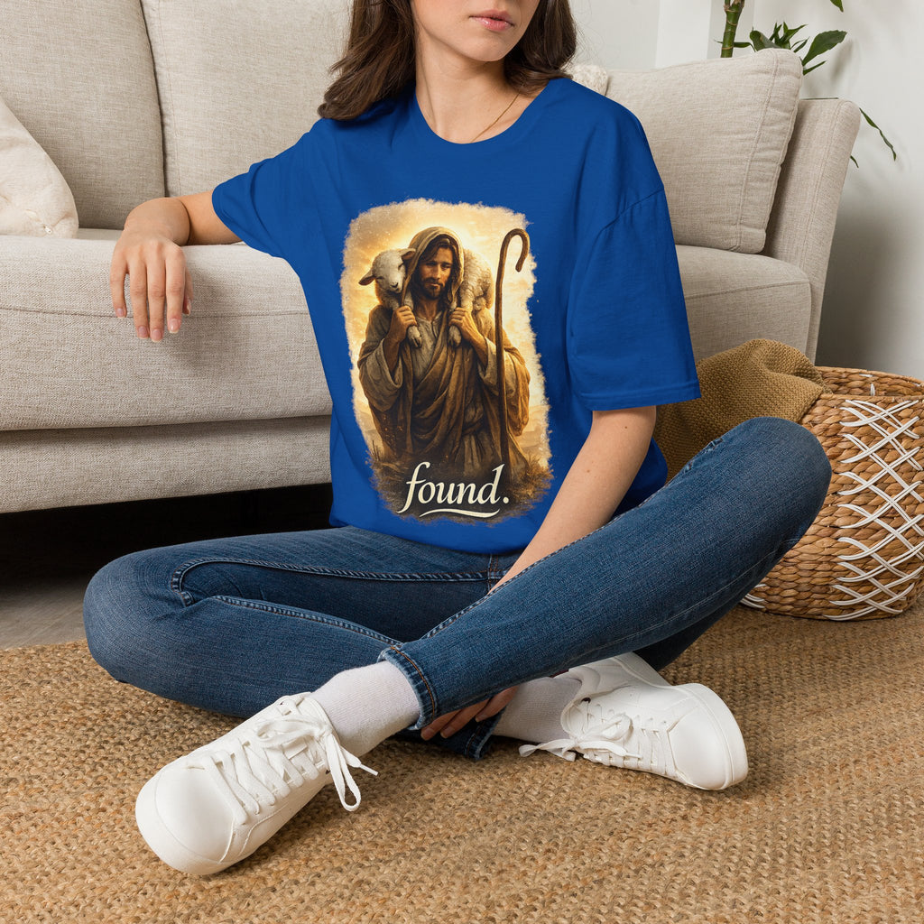 Jesus the Good Shepherd T-Shirt — 'Found.' Christian Faith Tee