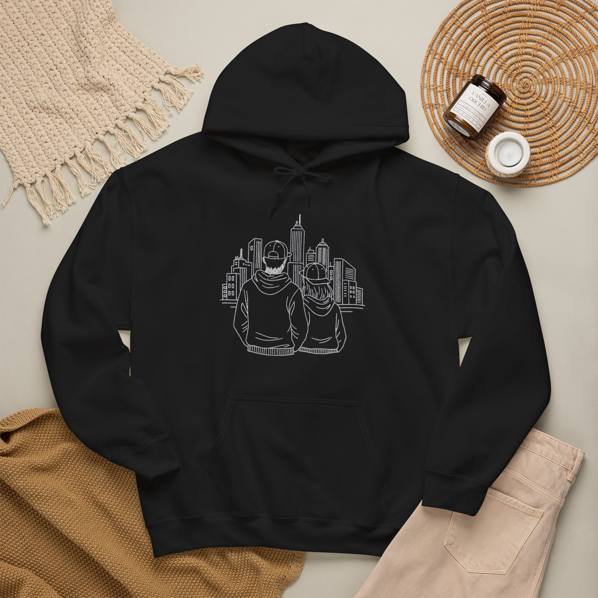 City Couples Hoodie — Matching Skyline Couple Sweatshirt