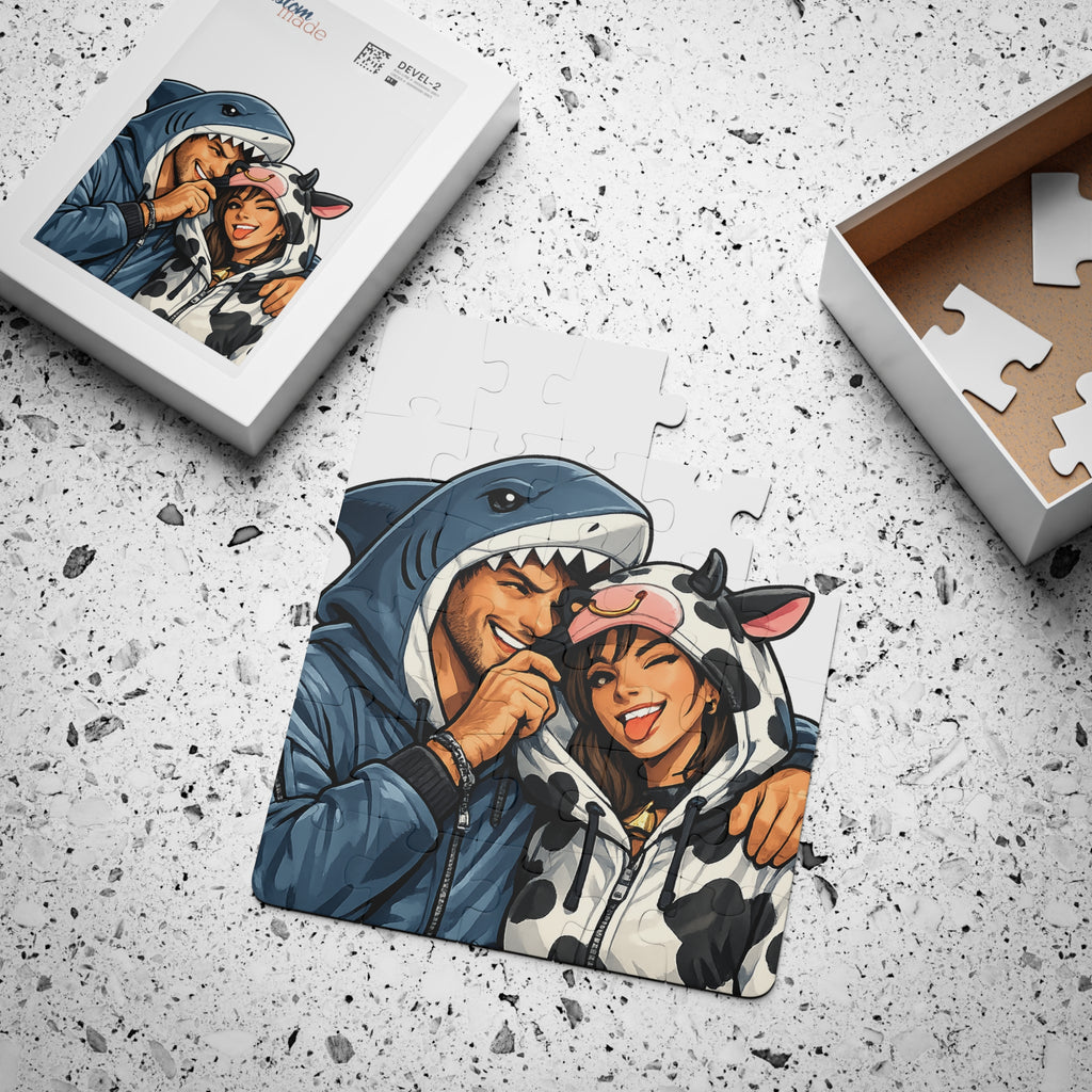 PG 30-Piece Kids Puzzle — Cute Couple in Shark & Cow Costumes