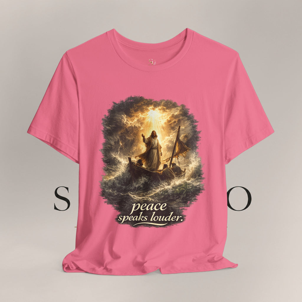 Peace Speaks Louder Christian T‑Shirt — Jesus Calming the Storm Faith Tee