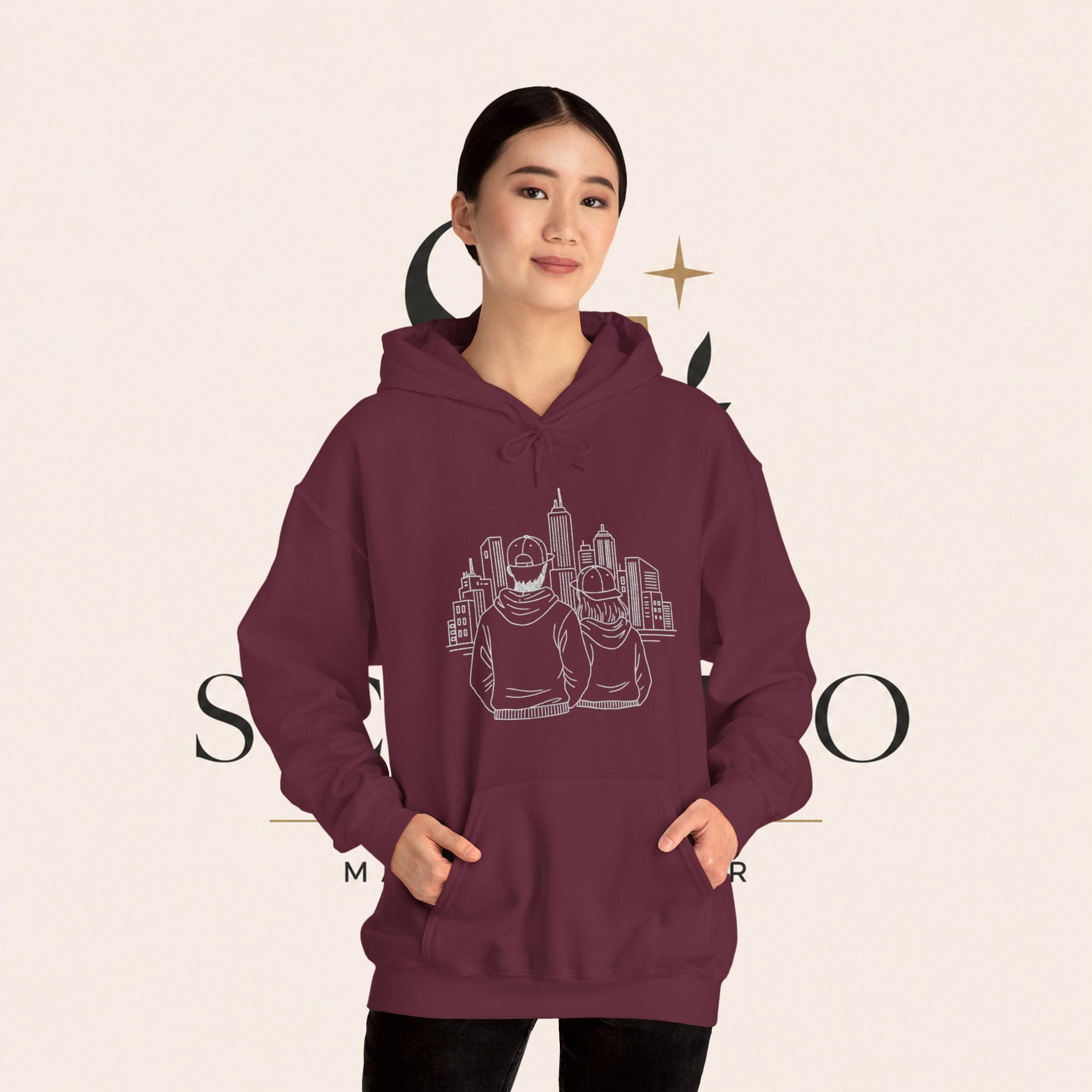 City Couples Hoodie — Matching Skyline Couple Sweatshirt