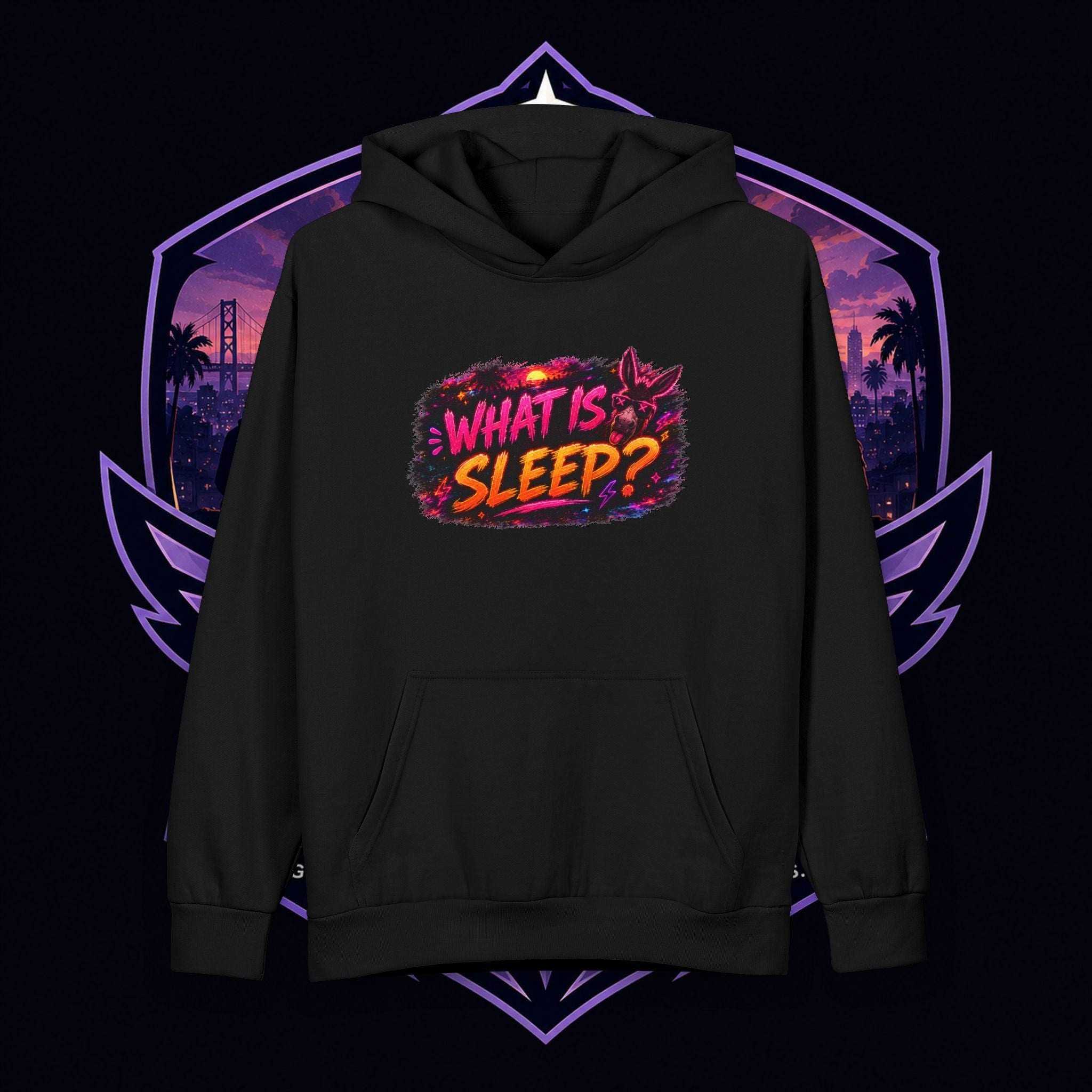 PG FAITH What Is Sleep? Graphic Hoodie — Retro Comic Donkey Design