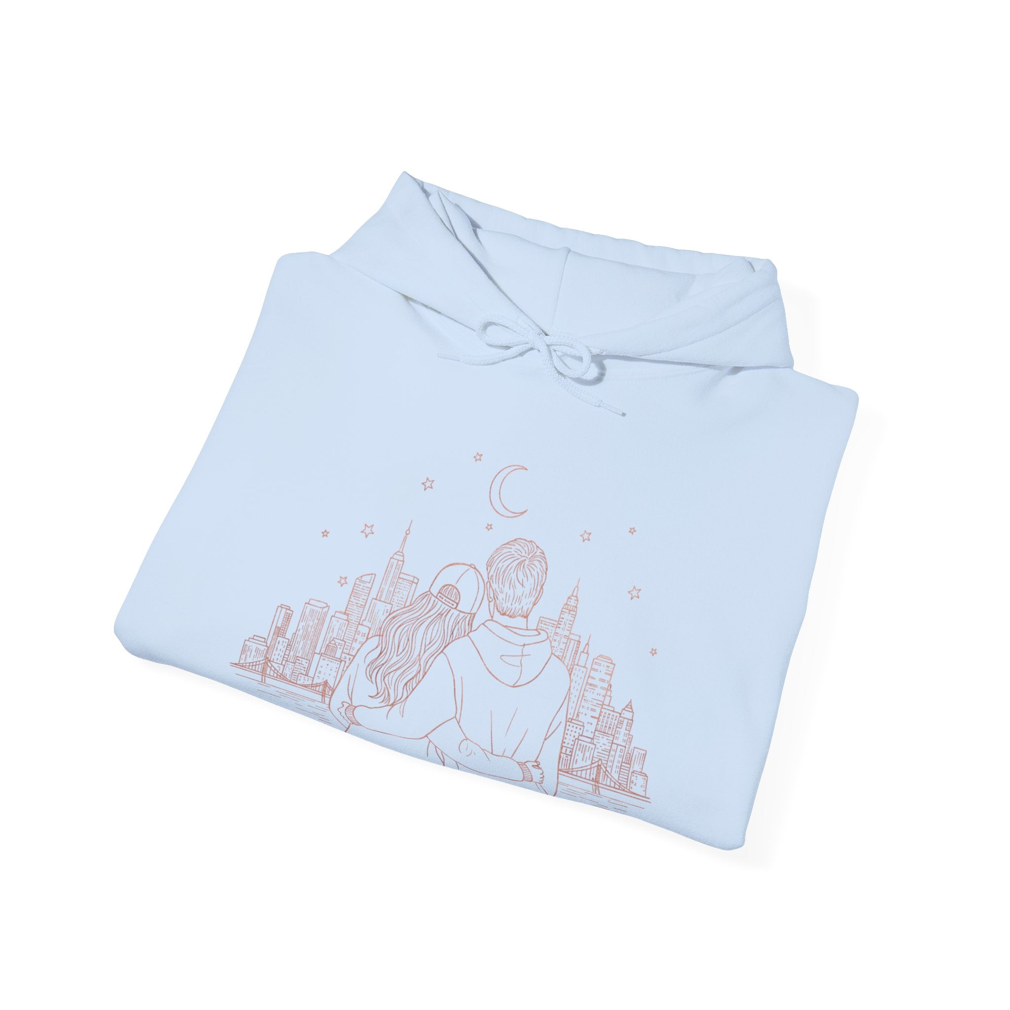 Calm City Meditation Hoodie — Zen Seated Figure Skyline Design