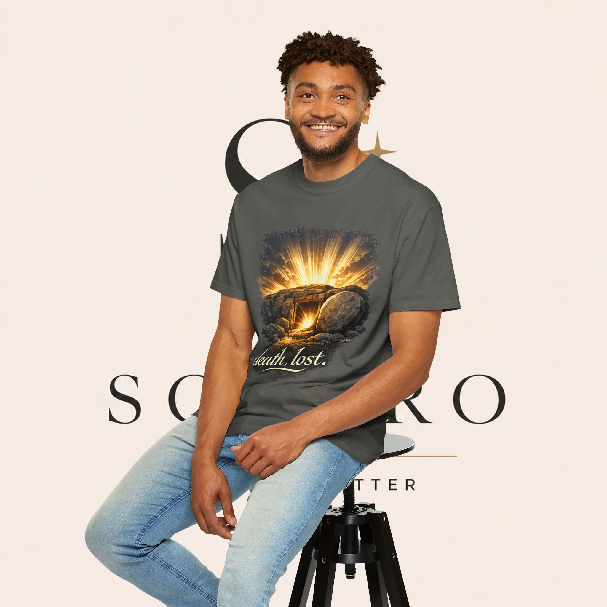 T-Shirt — Sunrise Tomb Graphic ‘death, lost.’ Memorial Tee