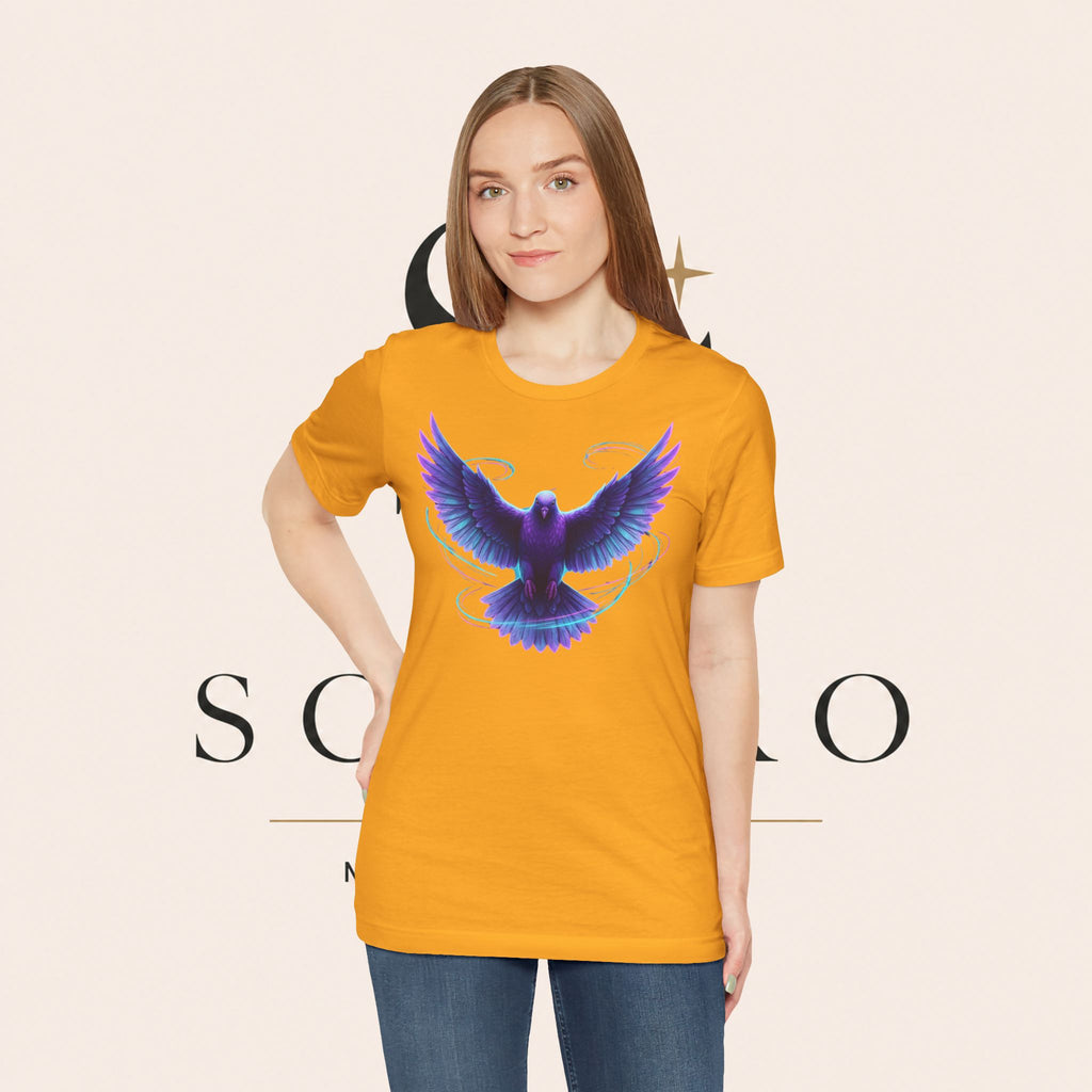 Mystic Raven Tee — Purple Glowing Dove Graphic T-Shirt