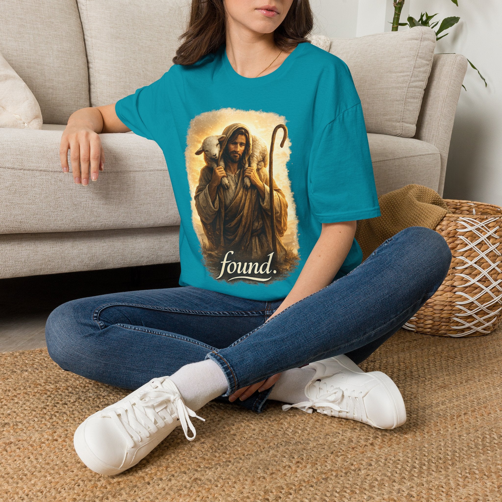 Jesus the Good Shepherd T-Shirt — 'Found.' Christian Faith Tee