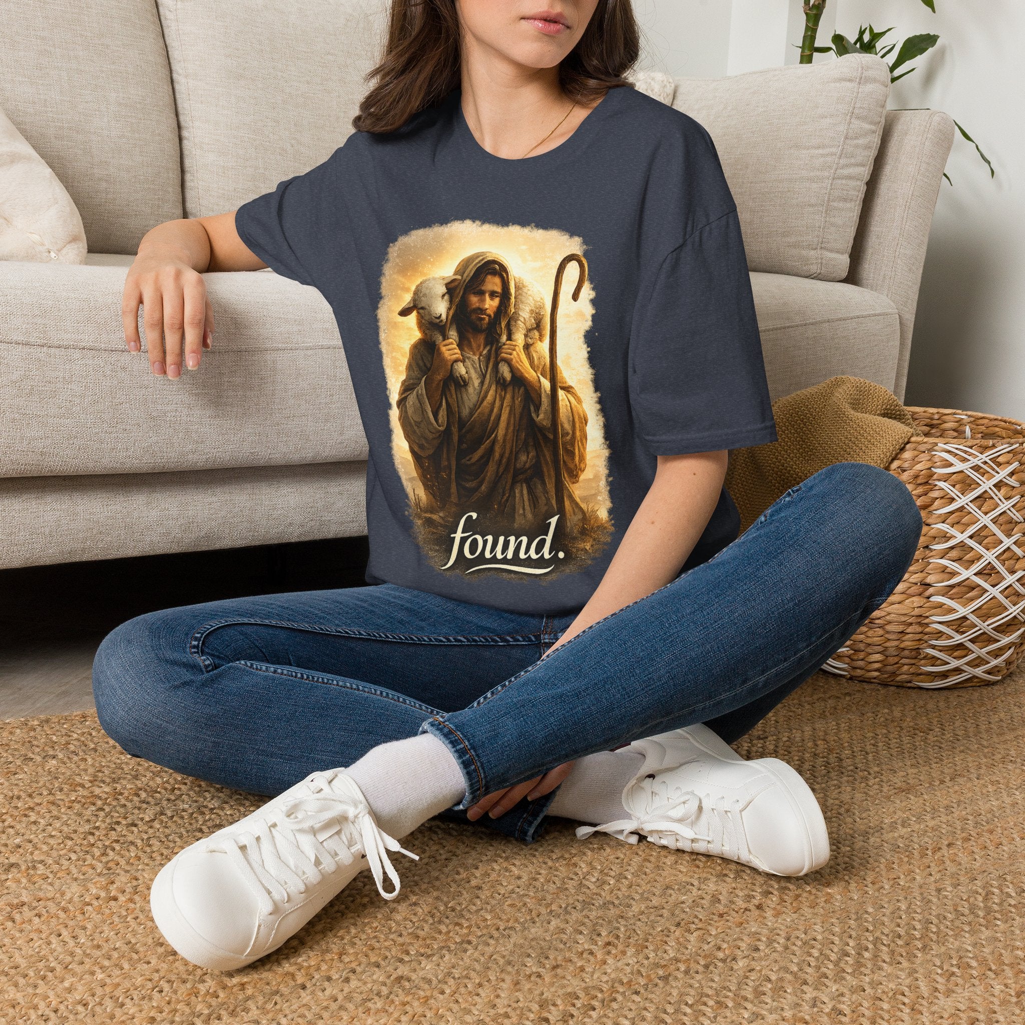Jesus the Good Shepherd T-Shirt — 'Found.' Christian Faith Tee