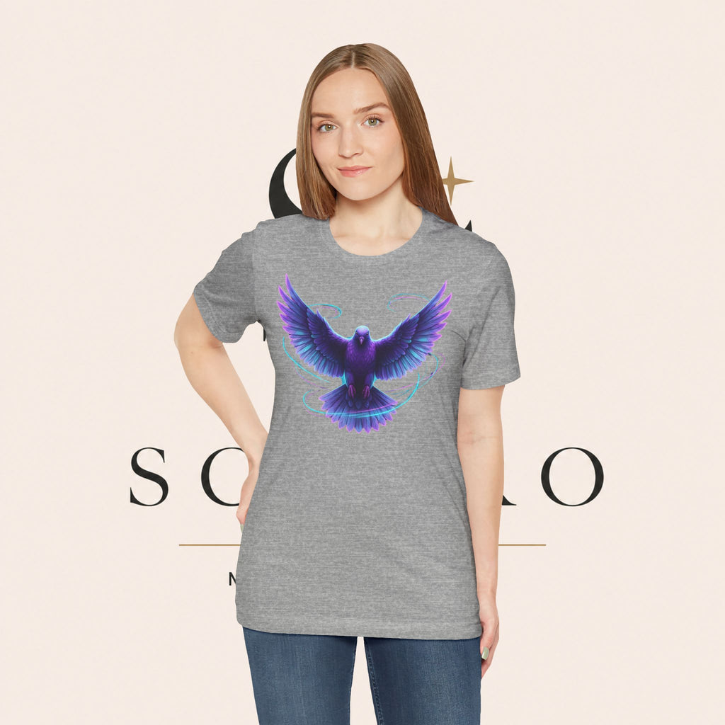 Mystic Raven Tee — Purple Glowing Dove Graphic T-Shirt