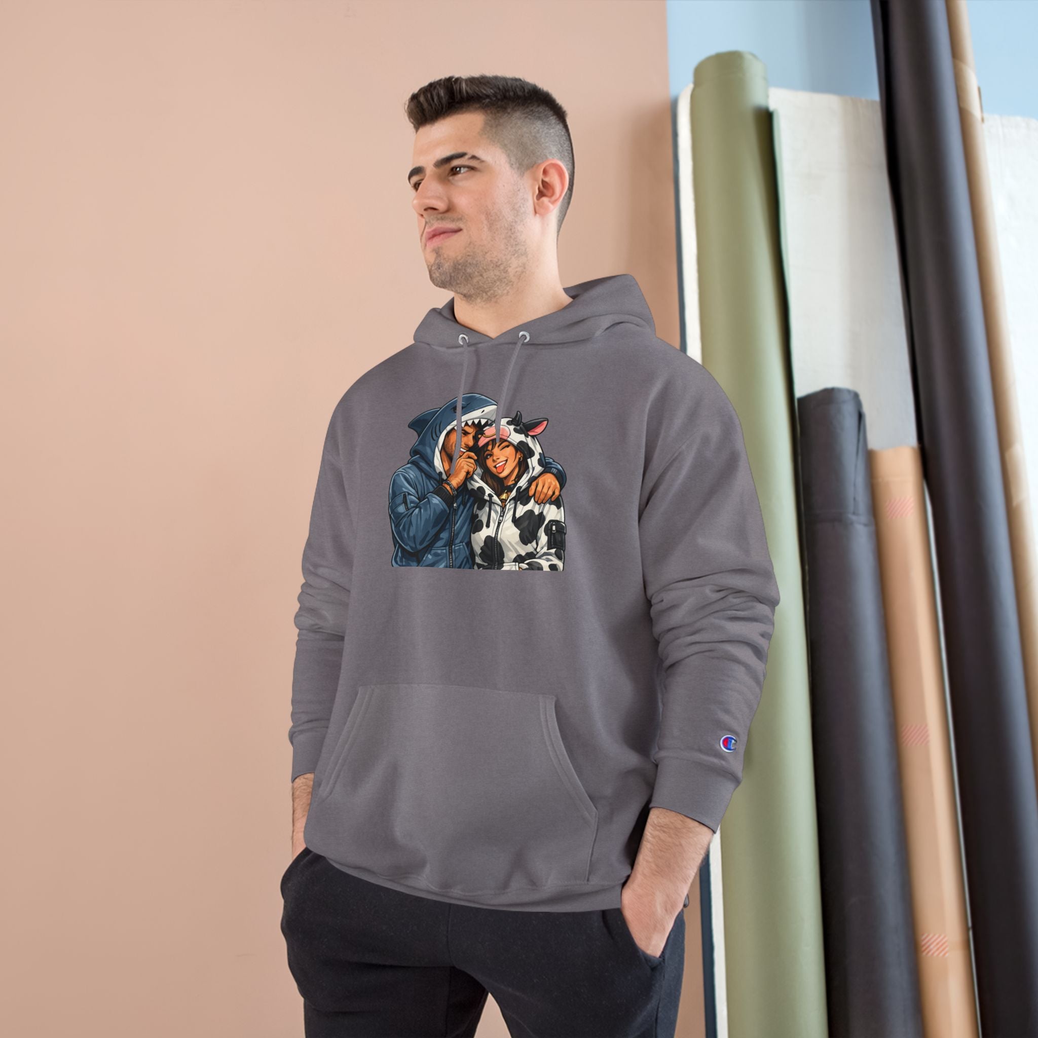 SC Vintage-Inspired Champion Hoodie — Cozy Retro Couple Graphic