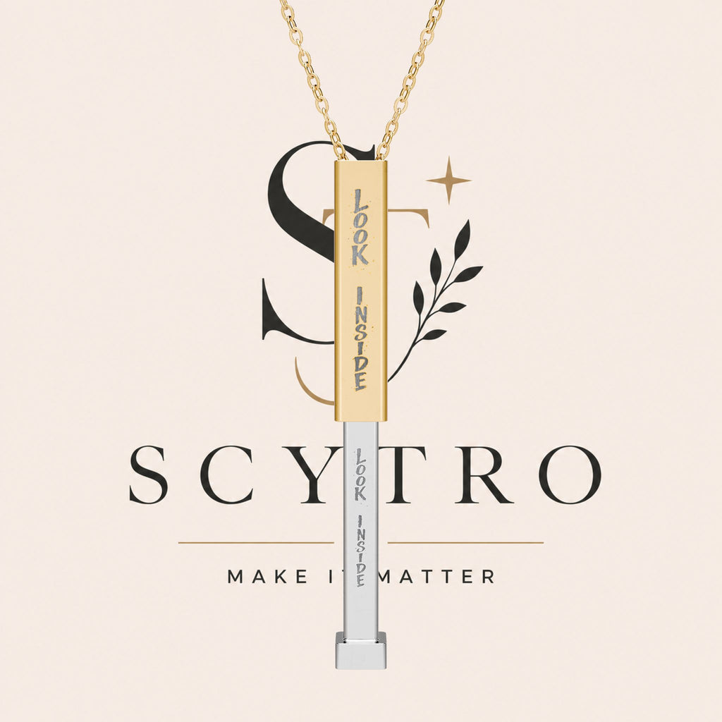 Hidden Message Sliding Bar Necklace — Engravable "Look Inside" Pendant