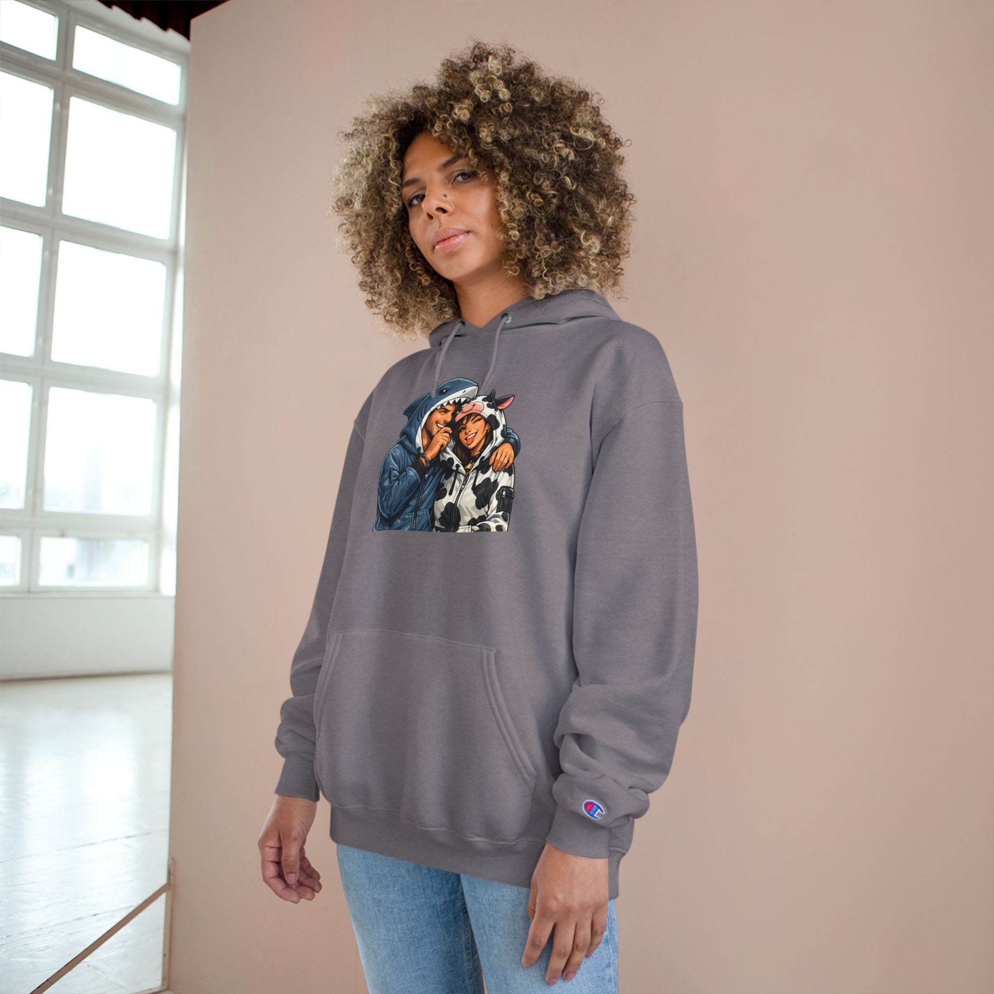 SC Vintage-Inspired Champion Hoodie — Cozy Retro Couple Graphic