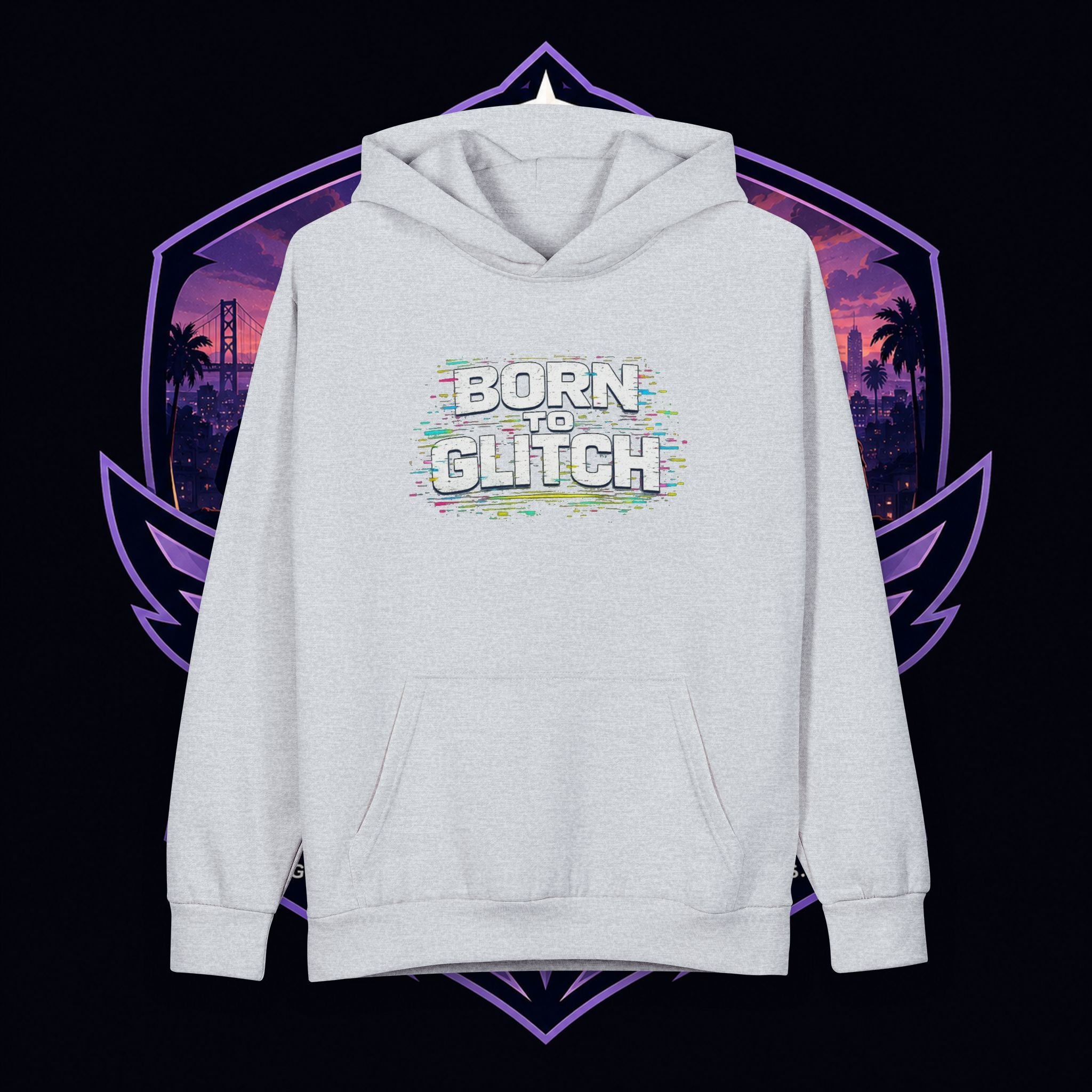 PG Lola's Born to Glitch Hoodie — Retro Glitch Gamer Pullover