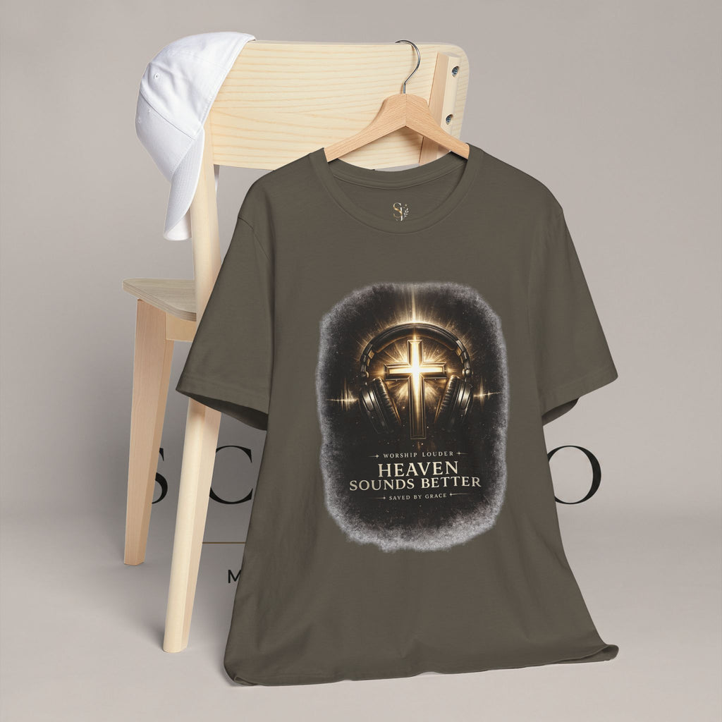 Youth Christian T‑Shirt - "Heaven Sounds Better" Cross Headphones Graphic Tee