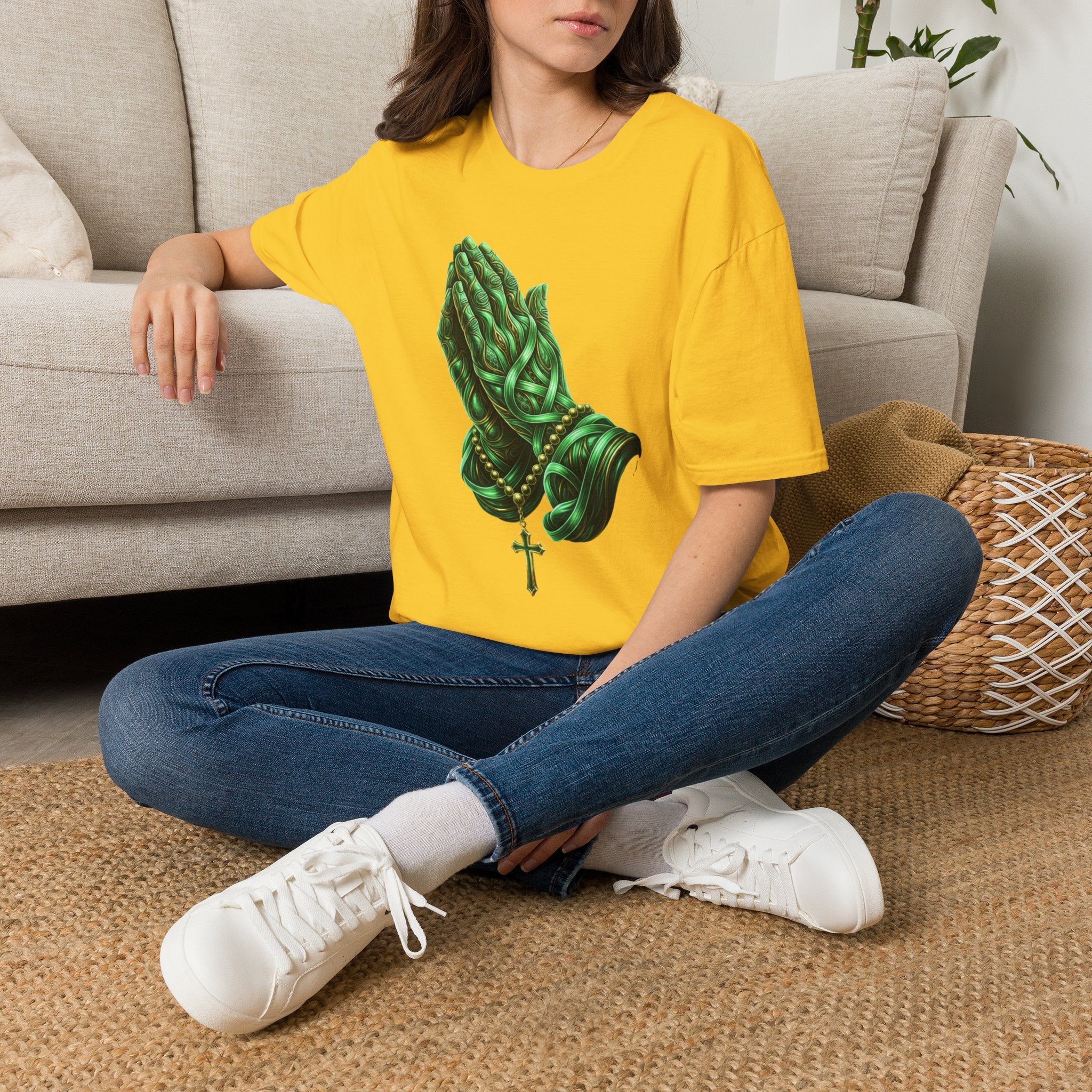 Praying Hands T‑Shirt — Green Vines Prayer Hands Graphic Tee