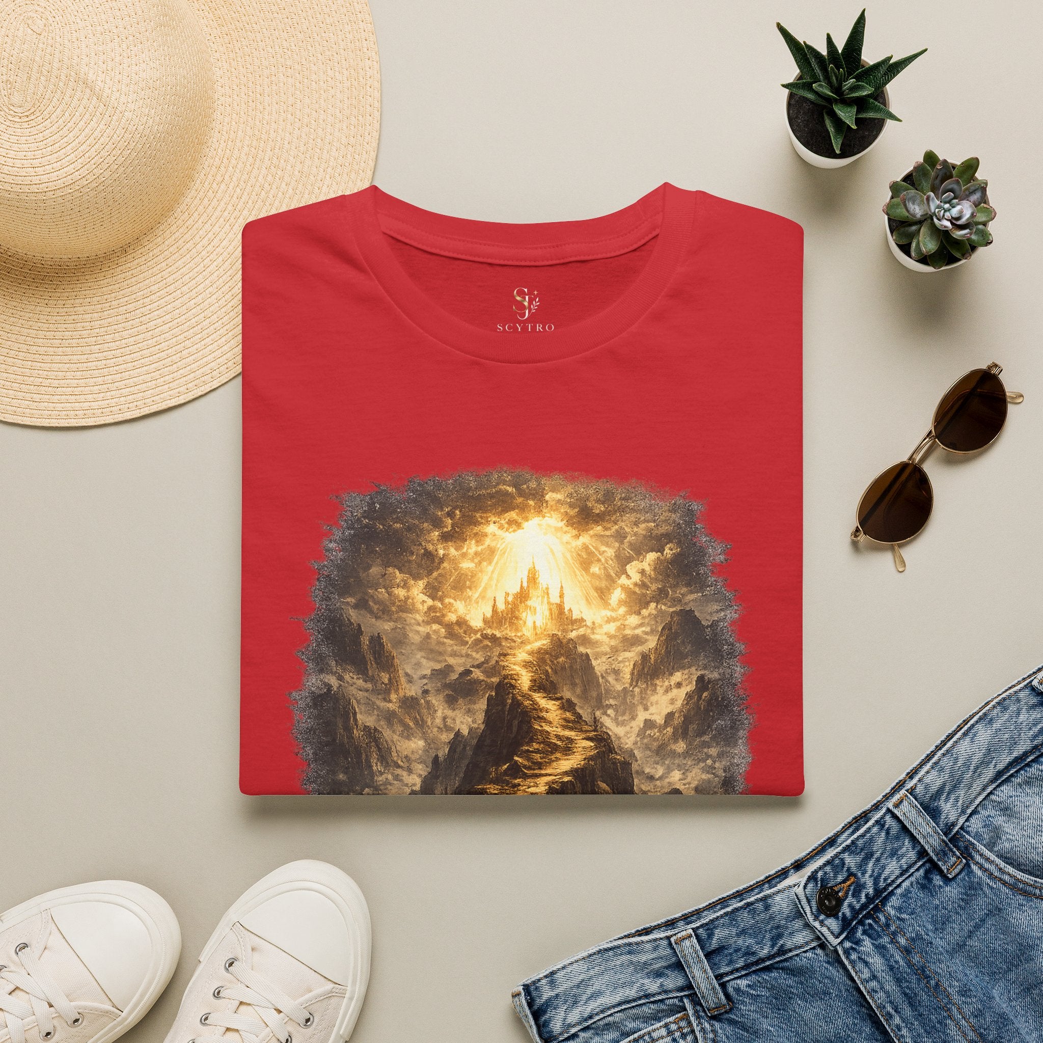 T-Shirt — 'Stay the Course' Ascending Light Mountain Graphic Tee