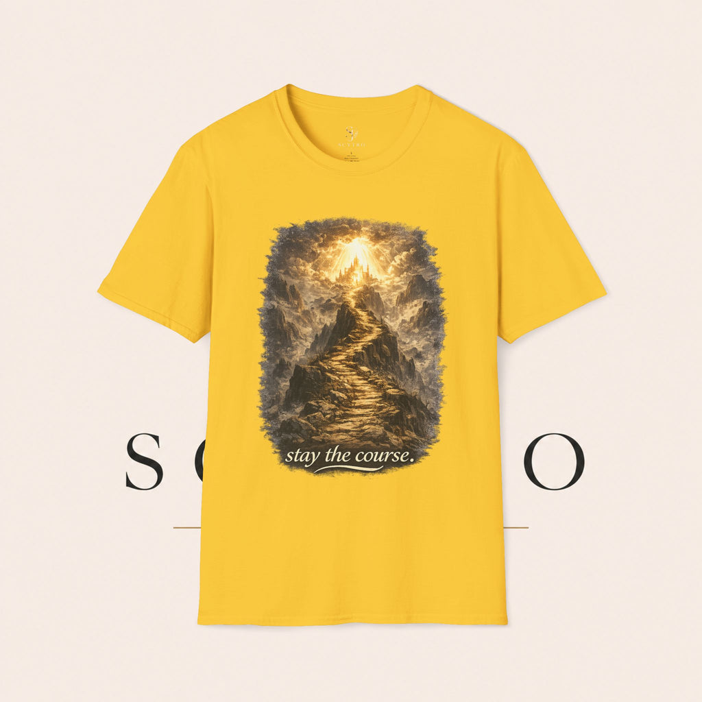 T-Shirt — 'Stay the Course' Ascending Light Mountain Graphic Tee