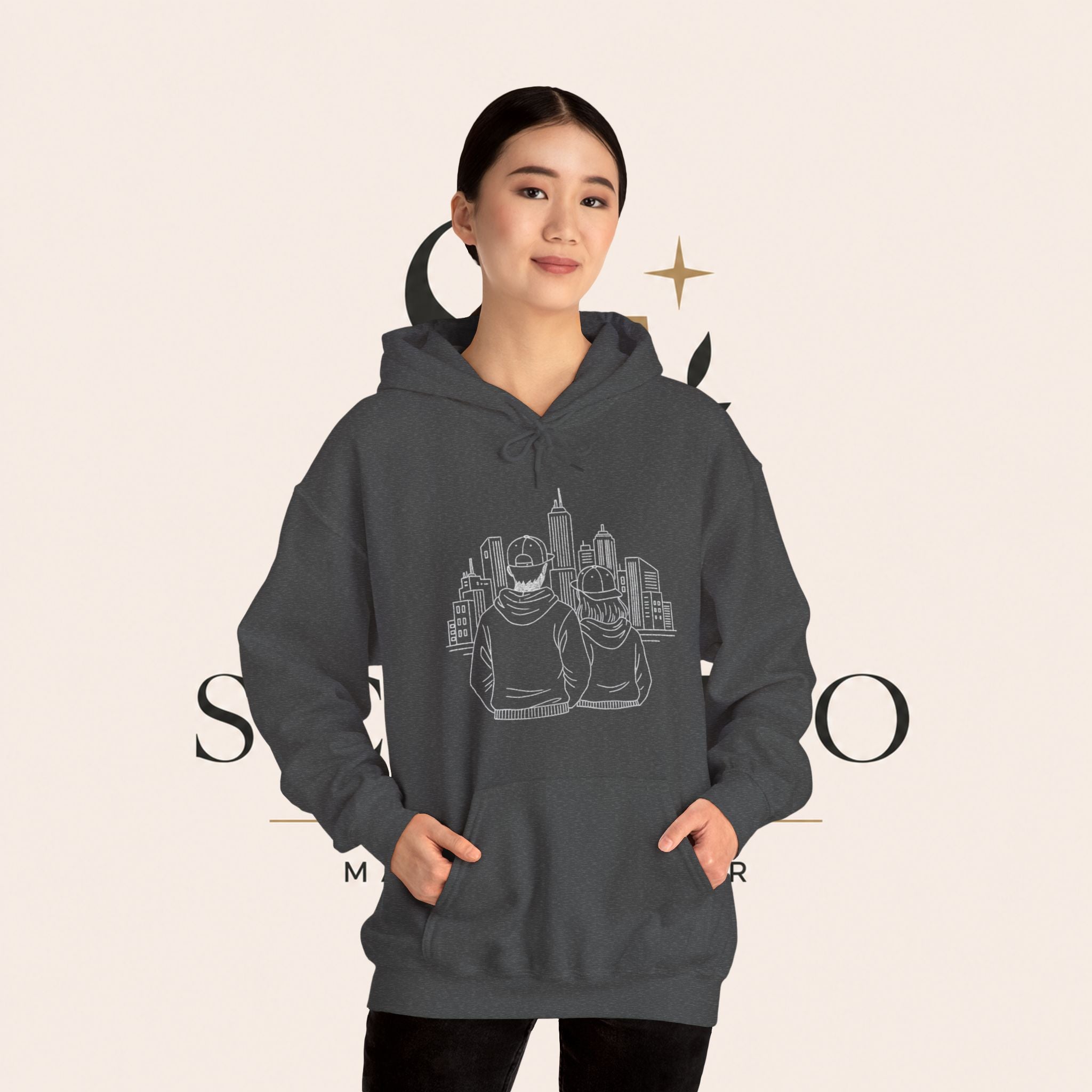 City Couples Hoodie — Matching Skyline Couple Sweatshirt