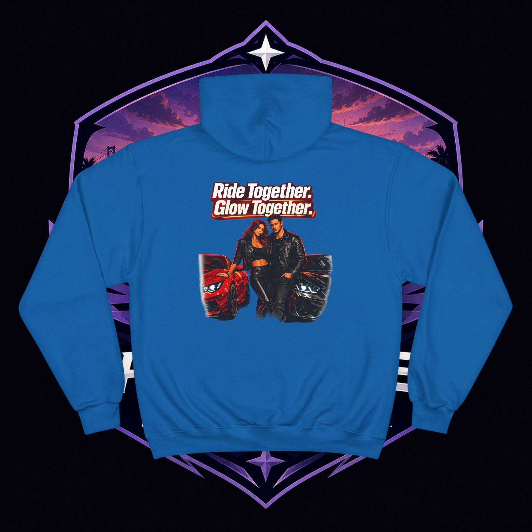 PG Hoodie — "Ride Together, Glow Together" Couple Car Graphic Hoodie