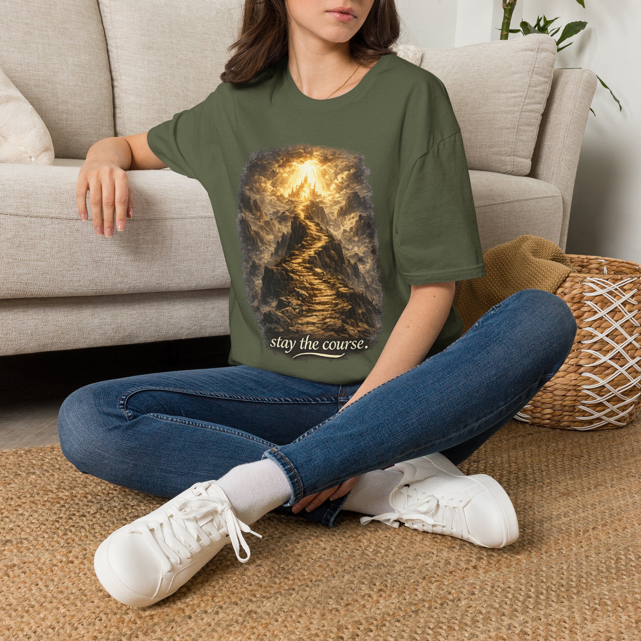 T-Shirt — 'Stay the Course' Ascending Light Mountain Graphic Tee