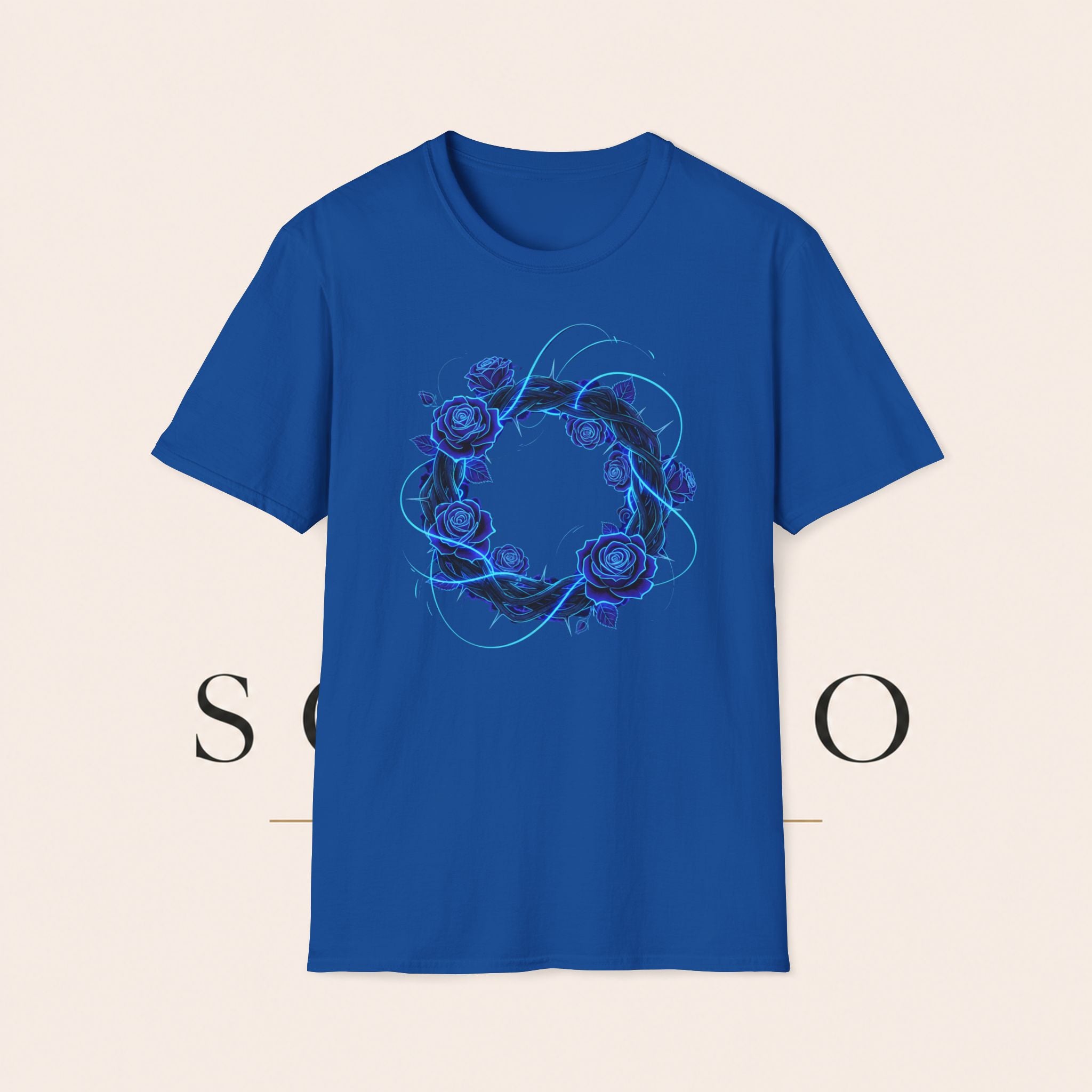 Blue Rose Wreath T-Shirt — Ethereal Floral Graphic Tee