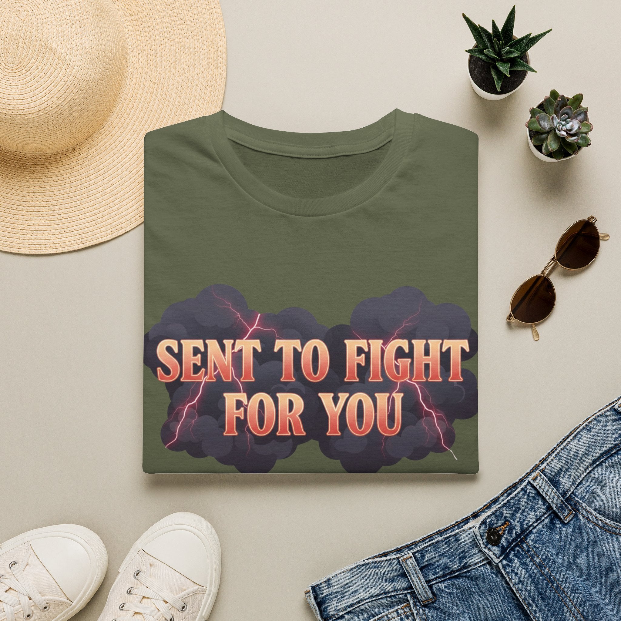 Sent to Fight for You T-Shirt — Bold Cloud Graphic Faith Tee