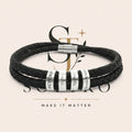 Engraved Leather Bead Bracelet — Personalized Men’s Double Wrap