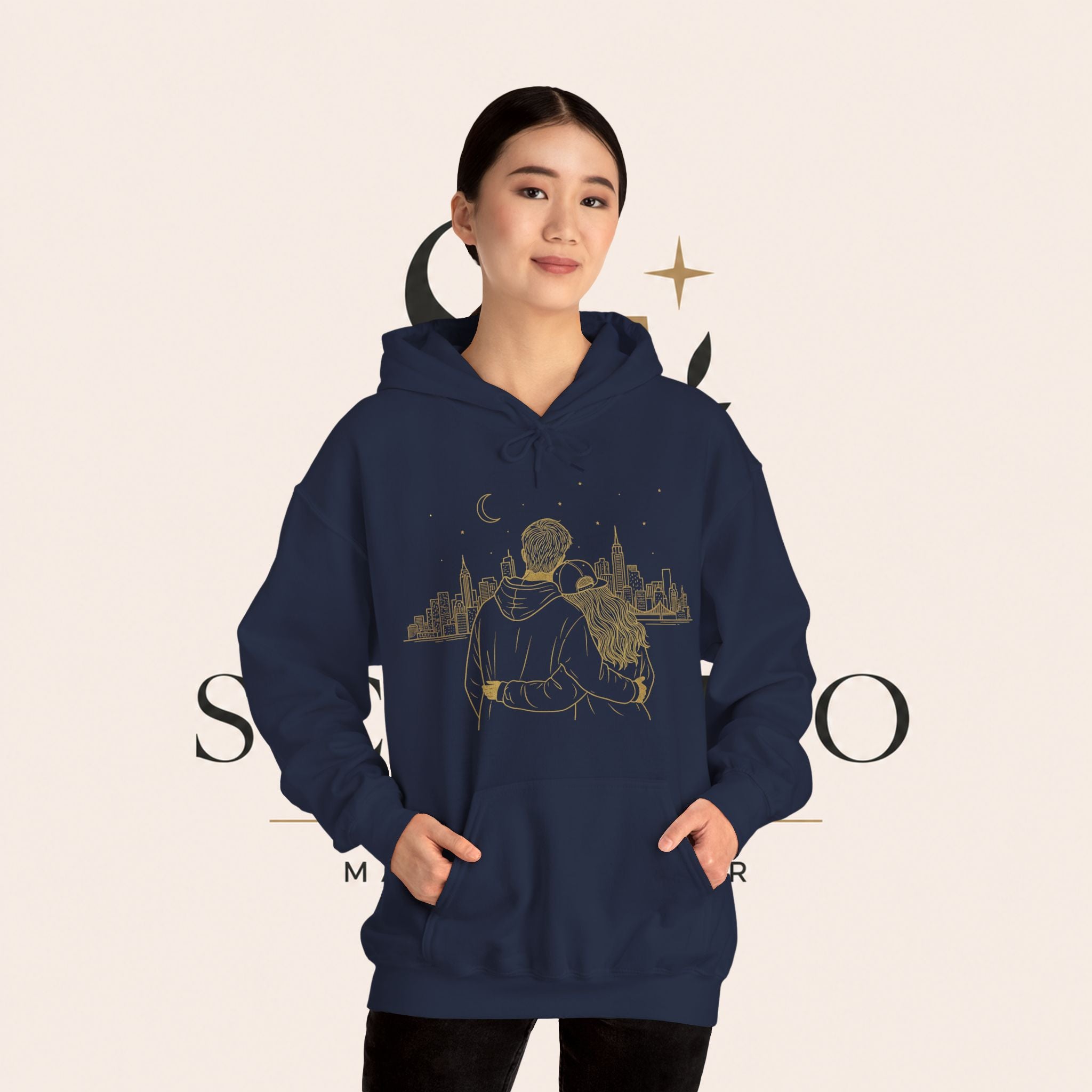 Couple Silhouette Hoodie – Romantic Cityscape 'Together' Pullover