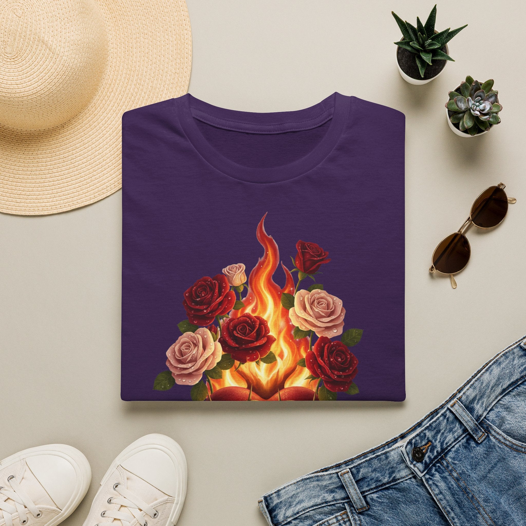 Flaming Heart & Roses T-Shirt