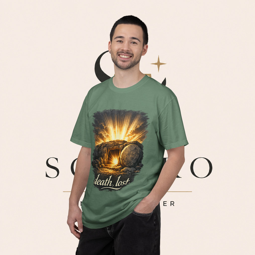 T-Shirt — Sunrise Tomb Graphic ‘death, lost.’ Memorial Tee