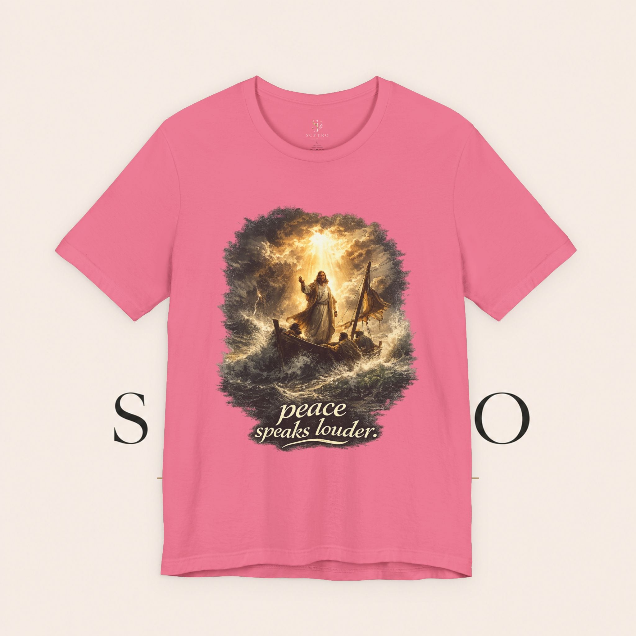 Peace Speaks Louder Christian T‑Shirt — Jesus Calming the Storm Faith Tee